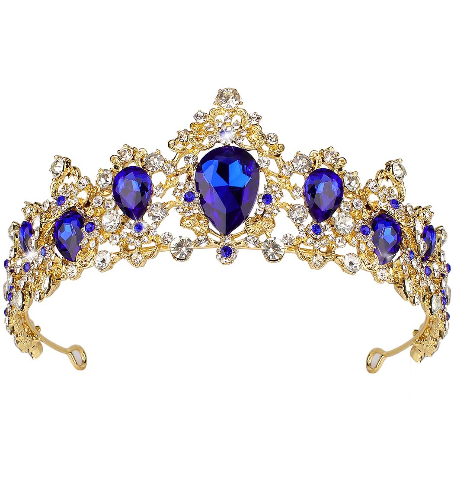 Didder Baroque Vintage Rhinestone Tiara - Blue Royal Crystal Women's Princess Crown - Bridal Hair Accessories for Wedding, Prom, Pageant & More - Buy Online on GoSupps.com