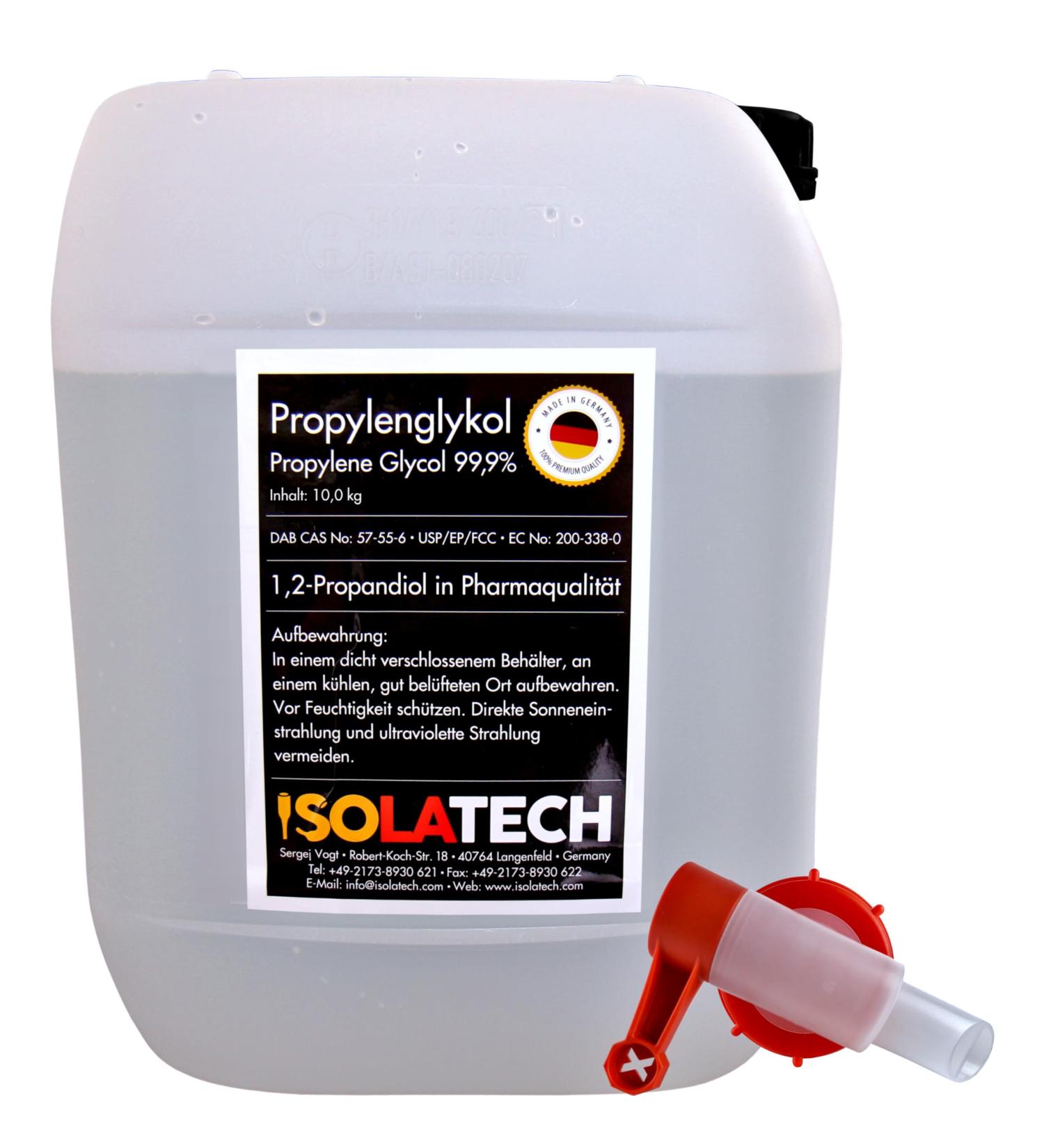  ISOLATECH ISOLATECH Propylene Glycol 10L 99.9% Pharmaceutical Grade | For Food & Cosmetics | Colorless Odorless | 1 2 Propanediol in a Can | With SABEU Fluxx Dispensing Tap - Buy Online on GoSupps.com