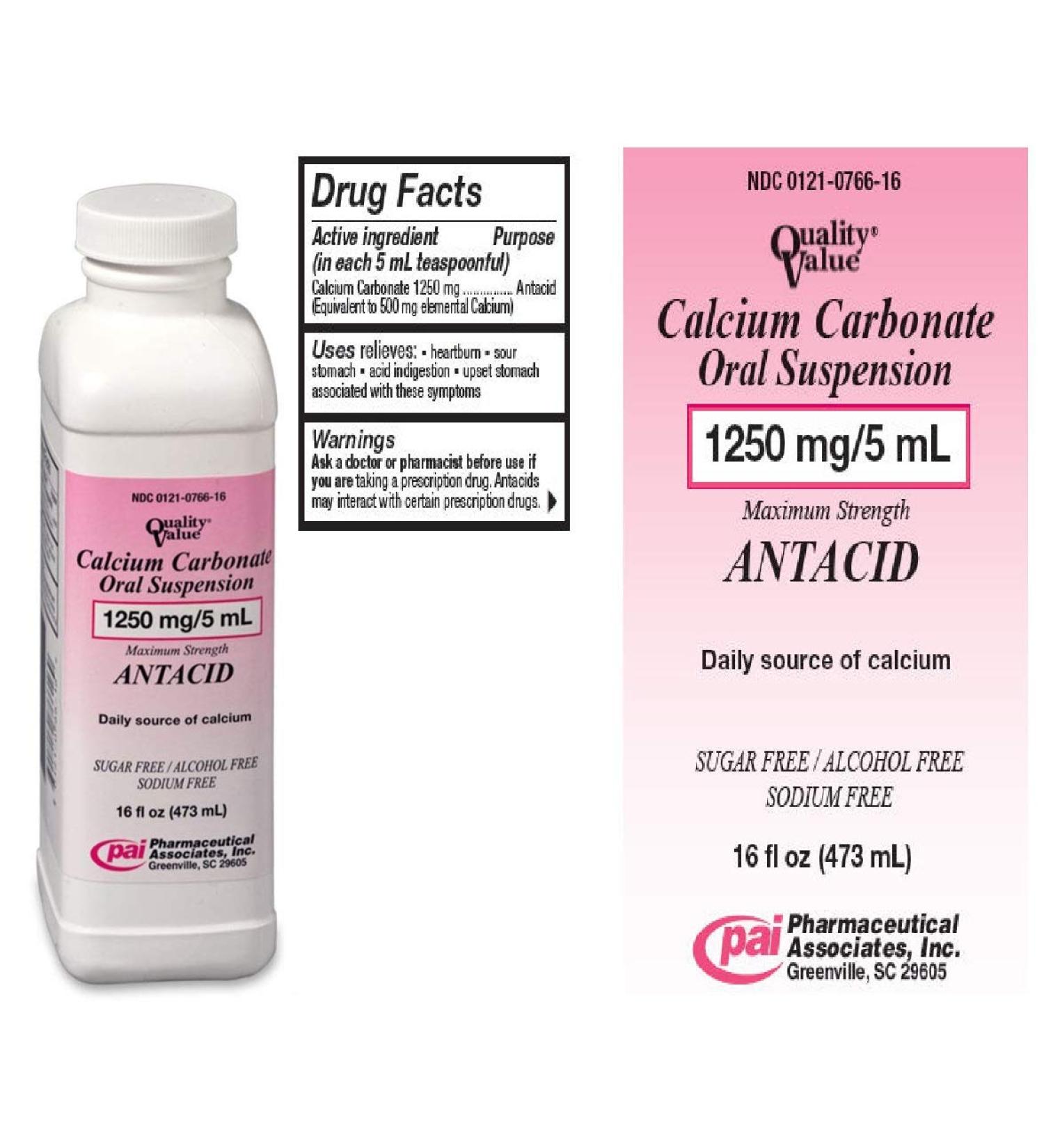 Calcium Carbonate Oral Suspension 1250mg/5 ml - 16 Oz. 16 Fl Oz (Pack of 1)