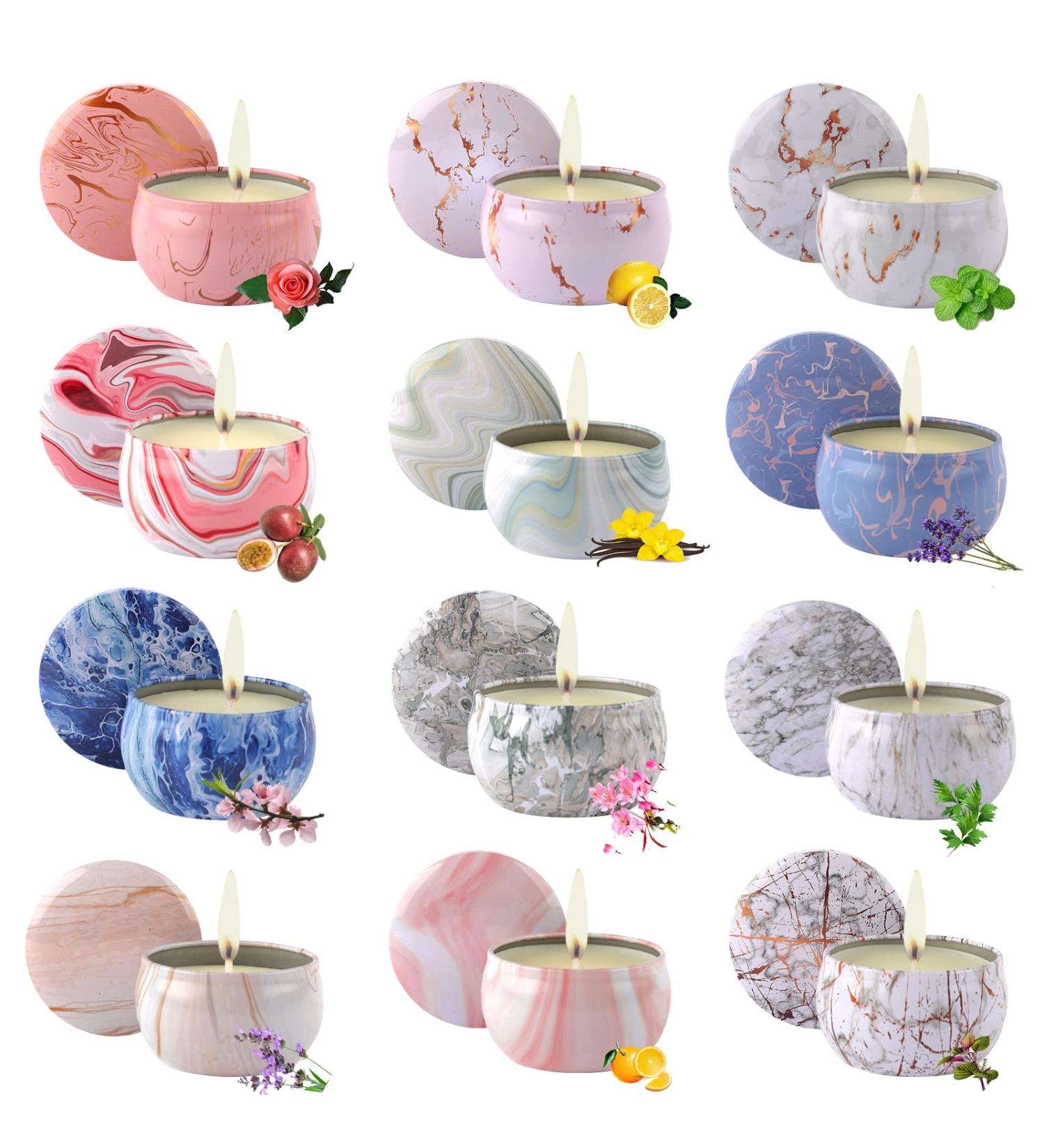 Scented Candles Gift Set - 12 Pack Home Fragrance Candles with Essential Oils for Bath, Stress Relief, and Aromatherapy - Marble Scented Candles for Women - Buy Online on GoSupps.com