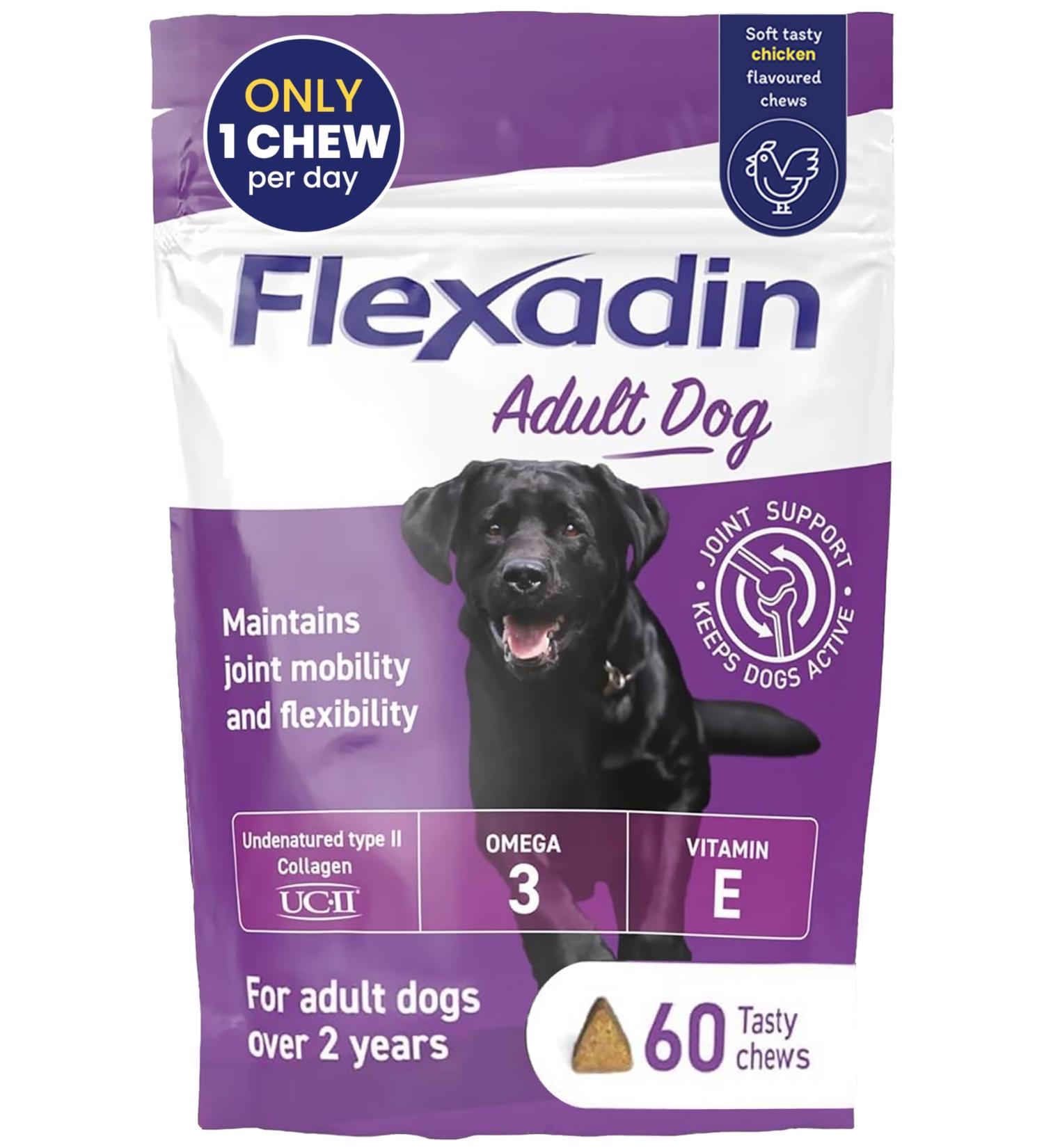 Vetoquinol Flexadin Complementary food for dogs ideal for supporting joint metabolism - Flexadin Adult Dog 60 attractive tablets - 180 g - Buy Online on GoSupps.com