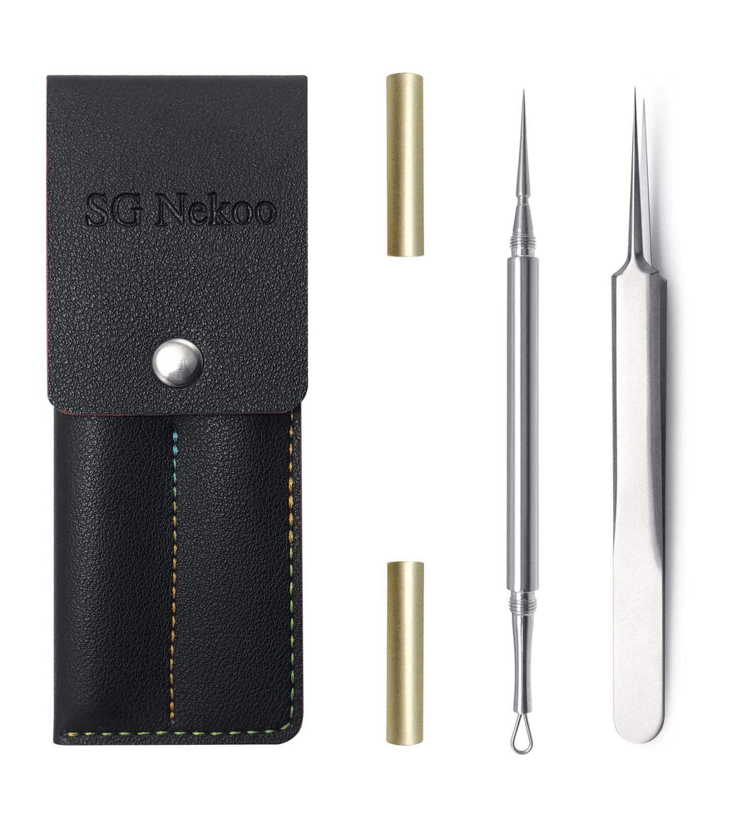 SGNEKOO Professional Facial Milia Removal Tool and Whitehead Extractor Kit - Titanium Alloy Double Ended Needle, Steel Tweezers for Blackhead, Blemish, Zit, Pimple, Acne Removal (TR504IN-G) - Buy Online on GoSupps.com