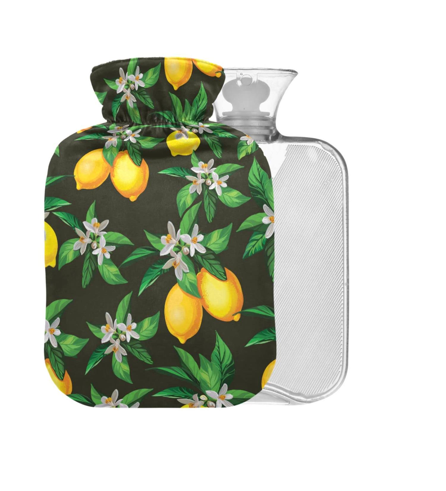 Lemon Hot Water Bottle with Cover | 1L Small Hot Water Bag for Pain Relief | BPA Free Heat & Cold Therapy - Buy Online on GoSupps.com