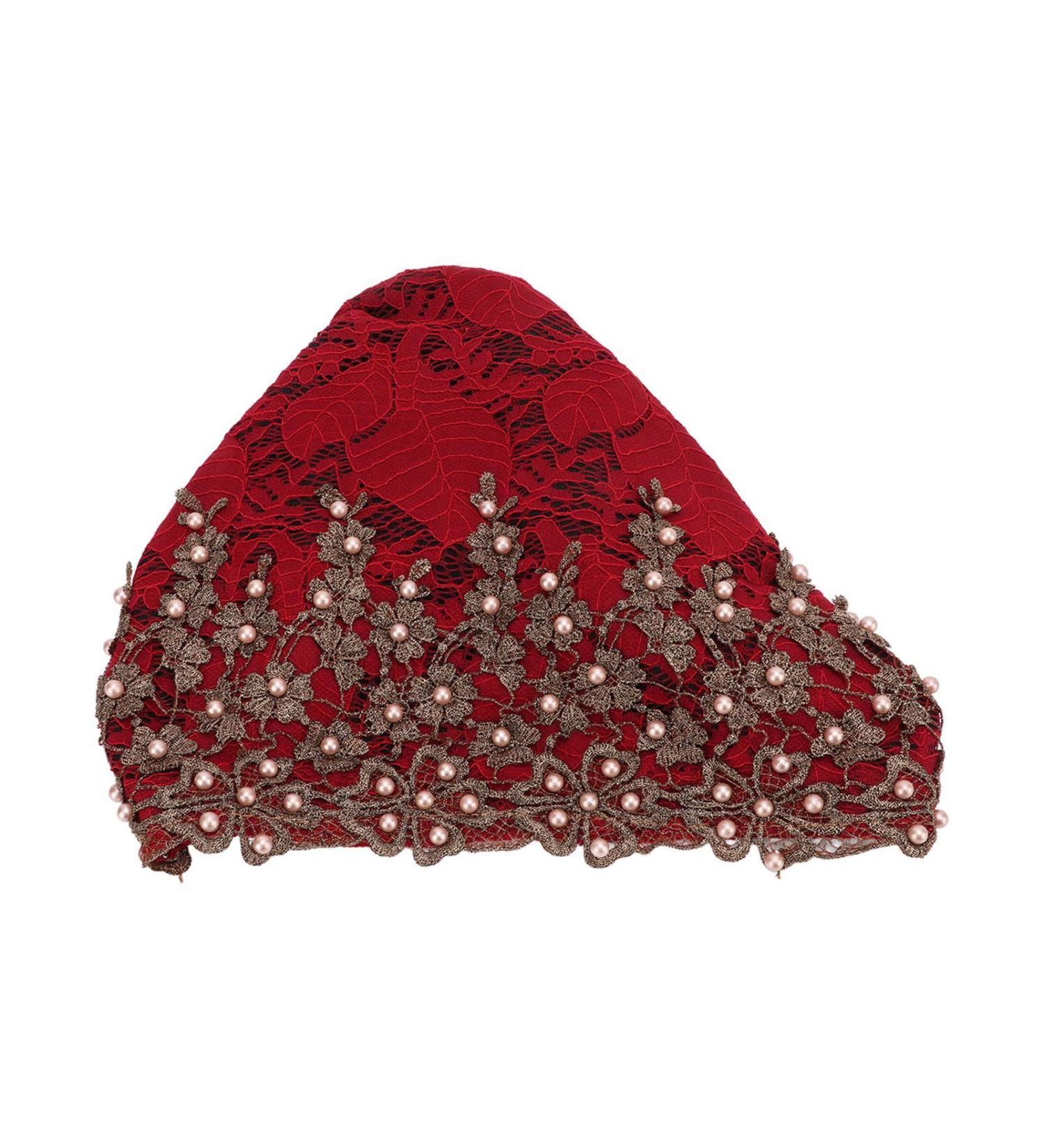 Buy Vintage Embroidered Floral Lace Muslim Turban Caps - Red Wine Stretch Head Wraps for Women | International Shipping - Buy Online on GoSupps.com