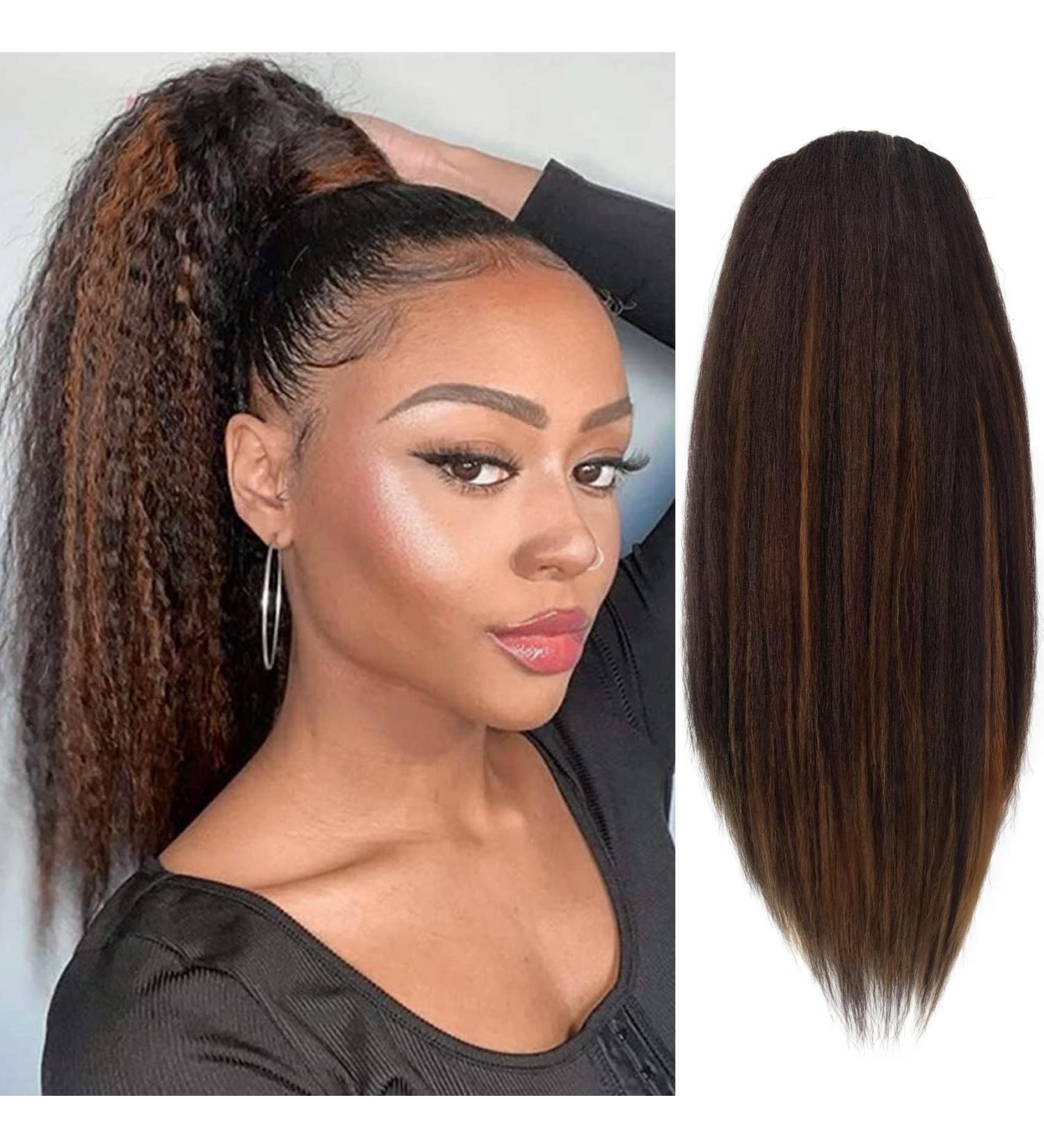 Allyreetress Highlight Yaki Drawstring Ponytail Extension for Black Women Kinky Staight Up Down Pony Tail Synthetic Hair Extensions 20 Inches 2 Clip in 20 inches HL4/30 - Buy Online on GoSupps.com