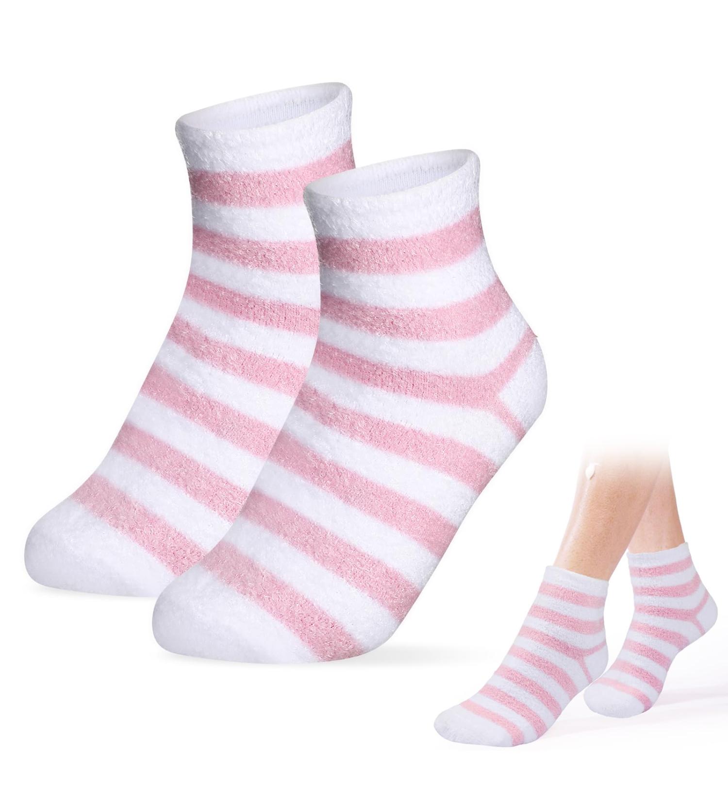Hicarer Aloe Socks Moisturising Spa Socks Aloe Infused Socks Non Slip Lotion Fuzzy Socks for Women Repairing Softening Dry Feet Cracked Feet Skins Pink and White - Buy Online on GoSupps.com