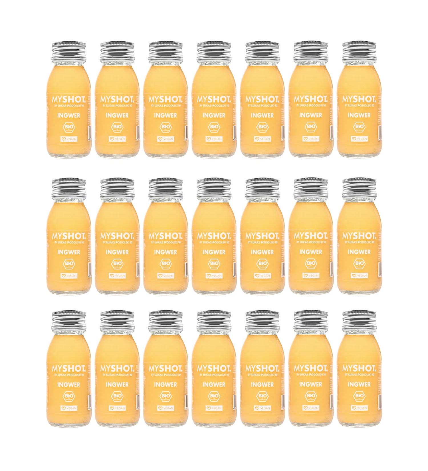  MYSHOT. By Lukas Podolski 10 Ginger shot - for a delicious moment of freshness. Organic and vegan. NO sugar WITHOUT additives. 21 x 60 ml - Buy Online on GoSupps.com
