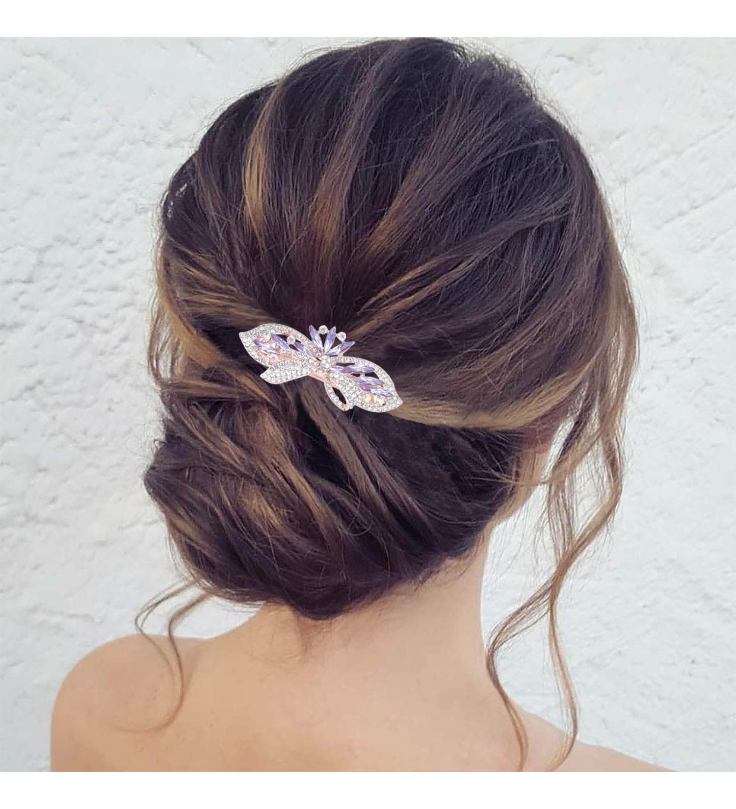 TseenYi Crystal Hair Clip Rhinestone Wedding Hair Clip Flower Bow Crystal Hair Clip Shiny Bridal Decorative Headpiece Rhinestone Hair Pins for Women and Girls (Purple Crystal) - Buy Online on GoSupps.com
