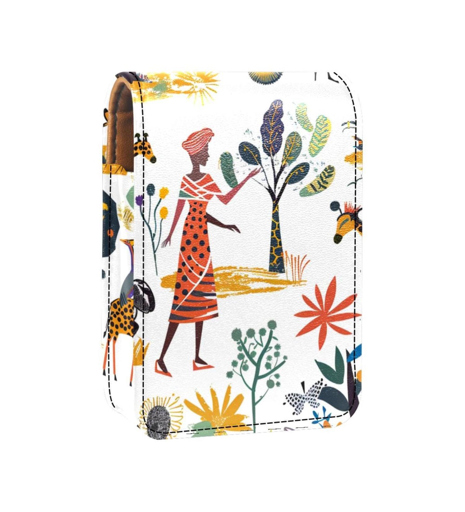 Travel Lipstick Organizer Case | Portable Makeup Bag with Mirror | Ethnic African Animals Design | Shop Now - Buy Online on GoSupps.com