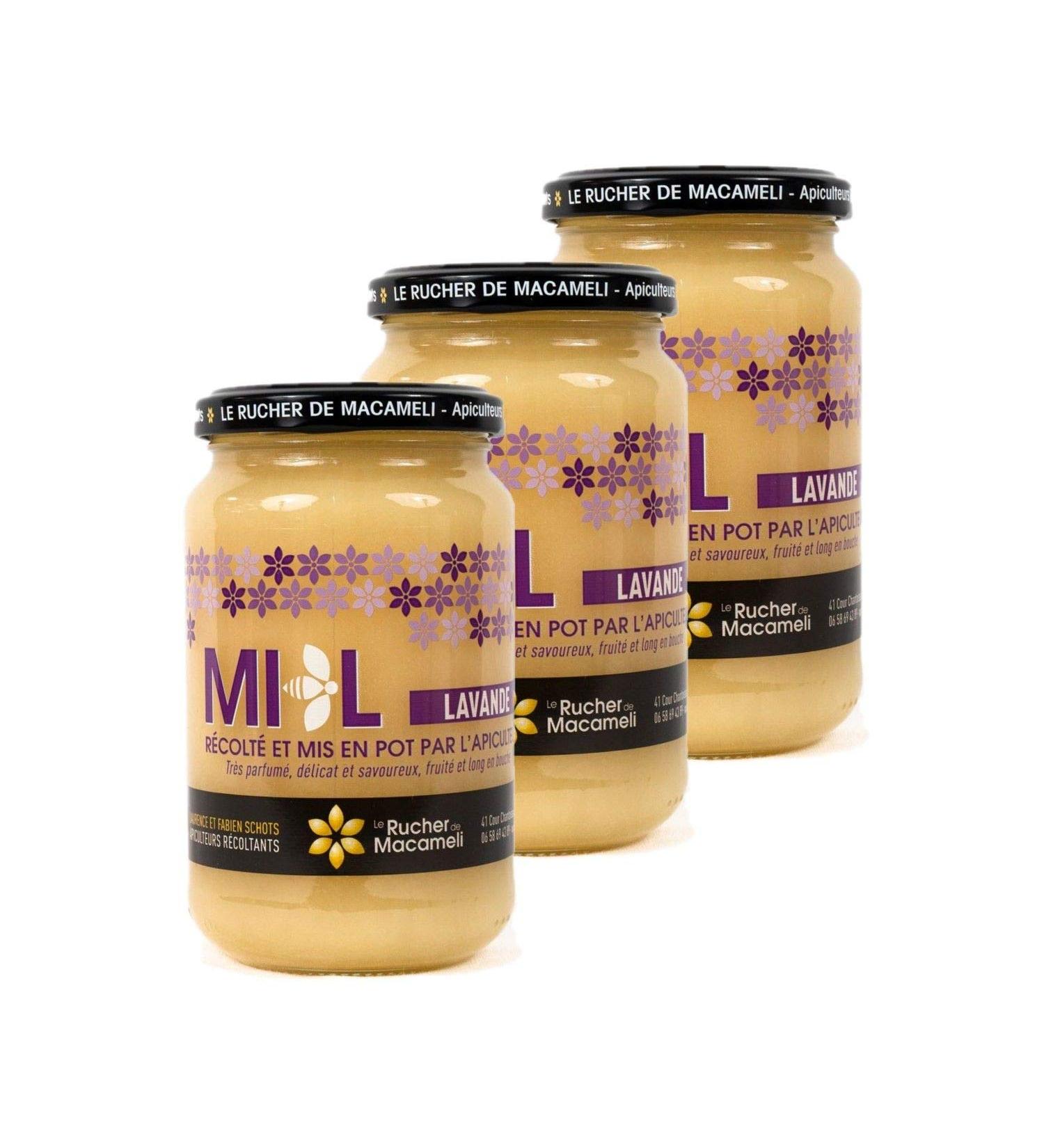Set of 3 Lavender Honey - Drome - Rhône Alpes - Le Rucher de Macameli - Pot 500 g