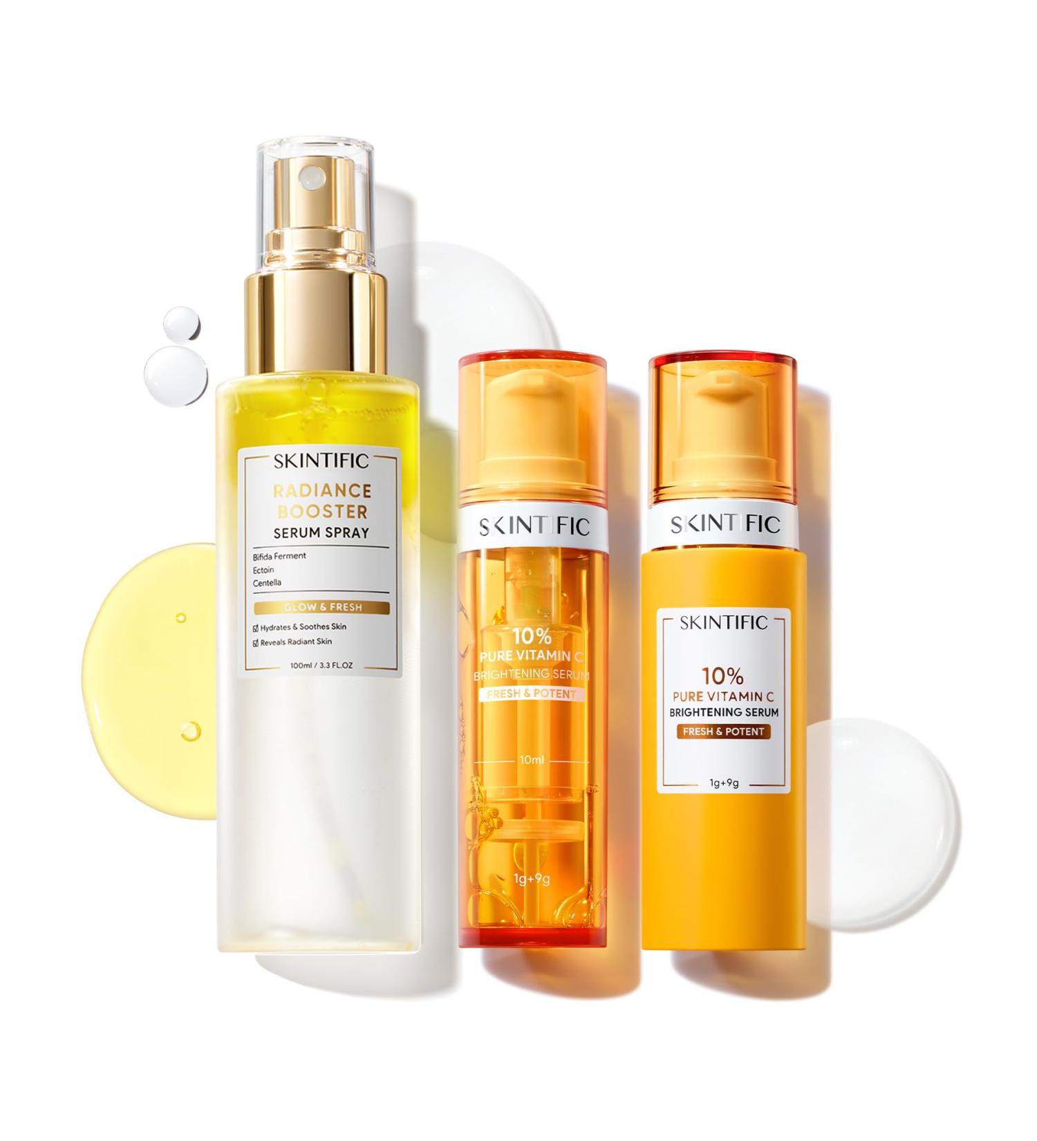 SKINTIFIC Radiance Booster Serum Spray Hydrating Face Mist with Bifida Ferment & Squalane + Dual-Chamber Fresh Vitamin C Brightening Serum for Face - Buy Online on GoSupps.com