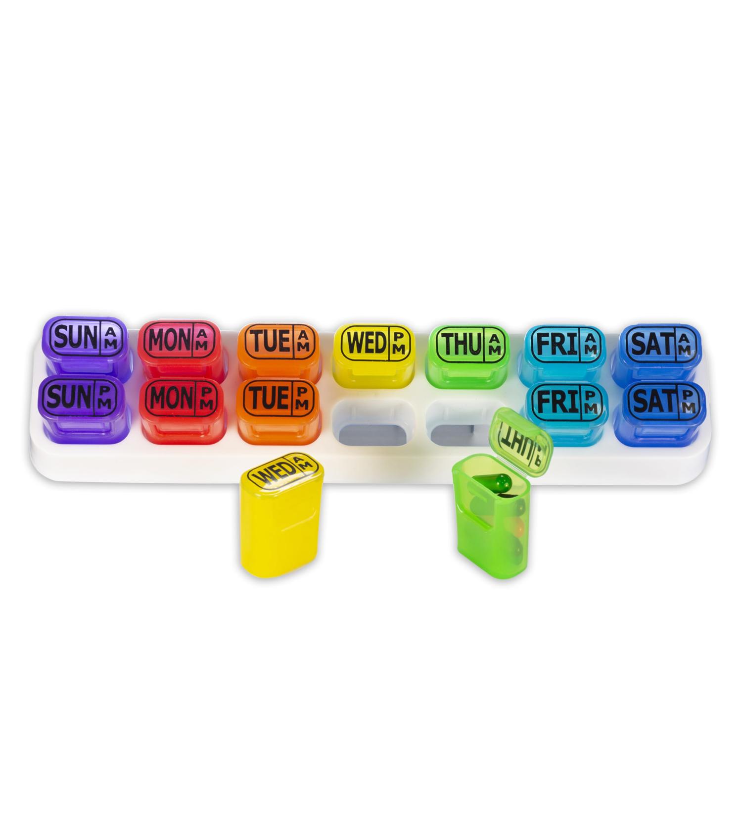 GMS Weekly Pill Organizer - 7 Day AM/PM Pill Pods for Supplements & Medications - Travel-Friendly Rainbow Design - Buy Online on GoSupps.com