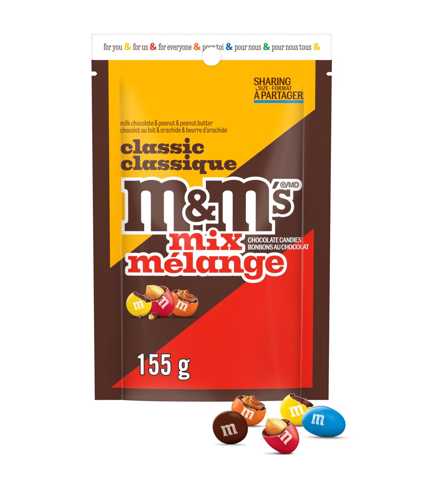 M&M'S Classic Mix Milk Chocolate Peanut and Peanut Butter Flavoured Milk Chocolate Candies Sharing Bag 155g Mix 155g