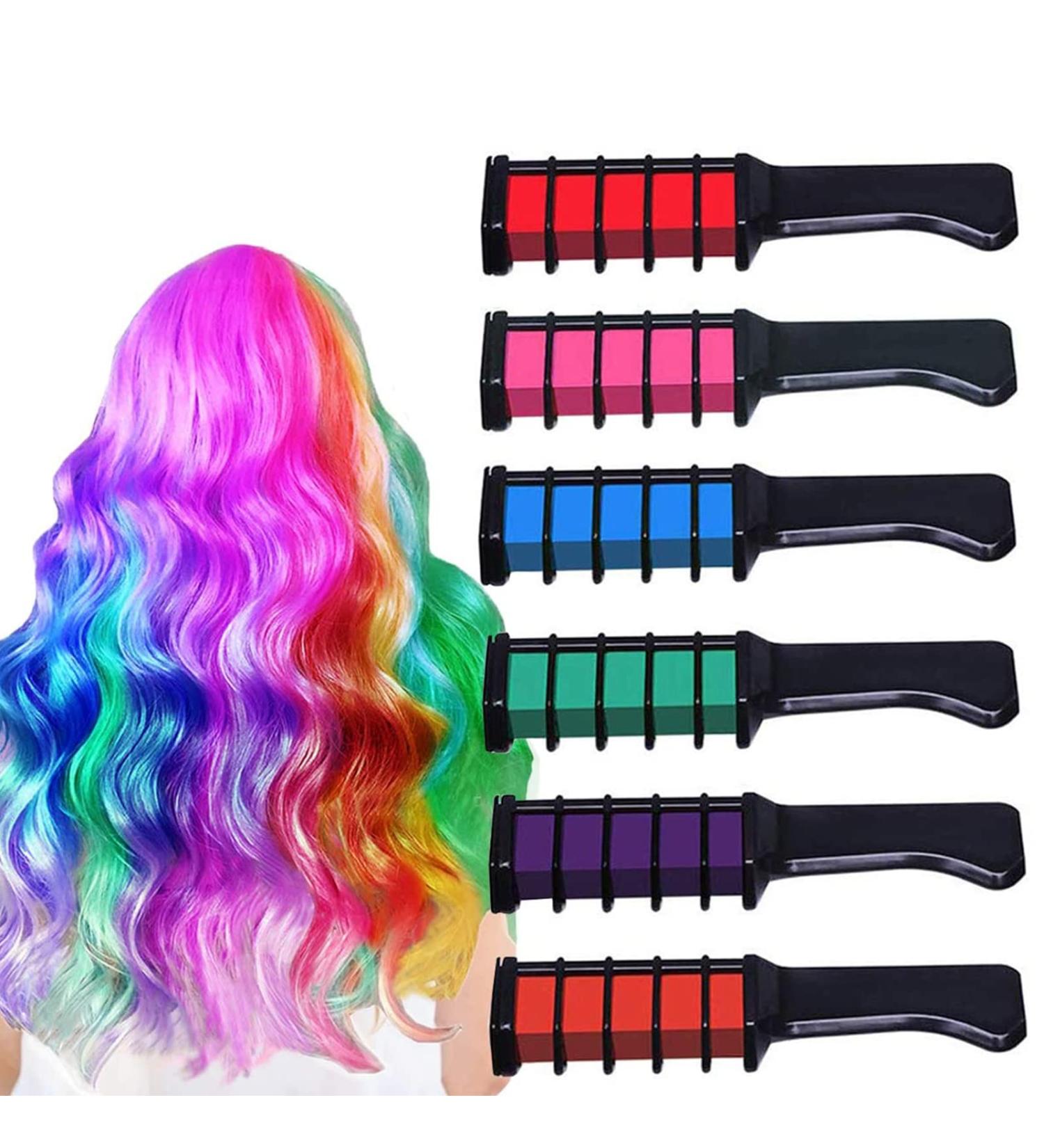 Kyerivs Hair Chalk Comb 6 Pcs - Temporary Washable Hair Coloring for Girls, Kids & Women - Perfect for Cosplay, Halloween, Carnival & Birthday Parties - Buy Online on GoSupps.com