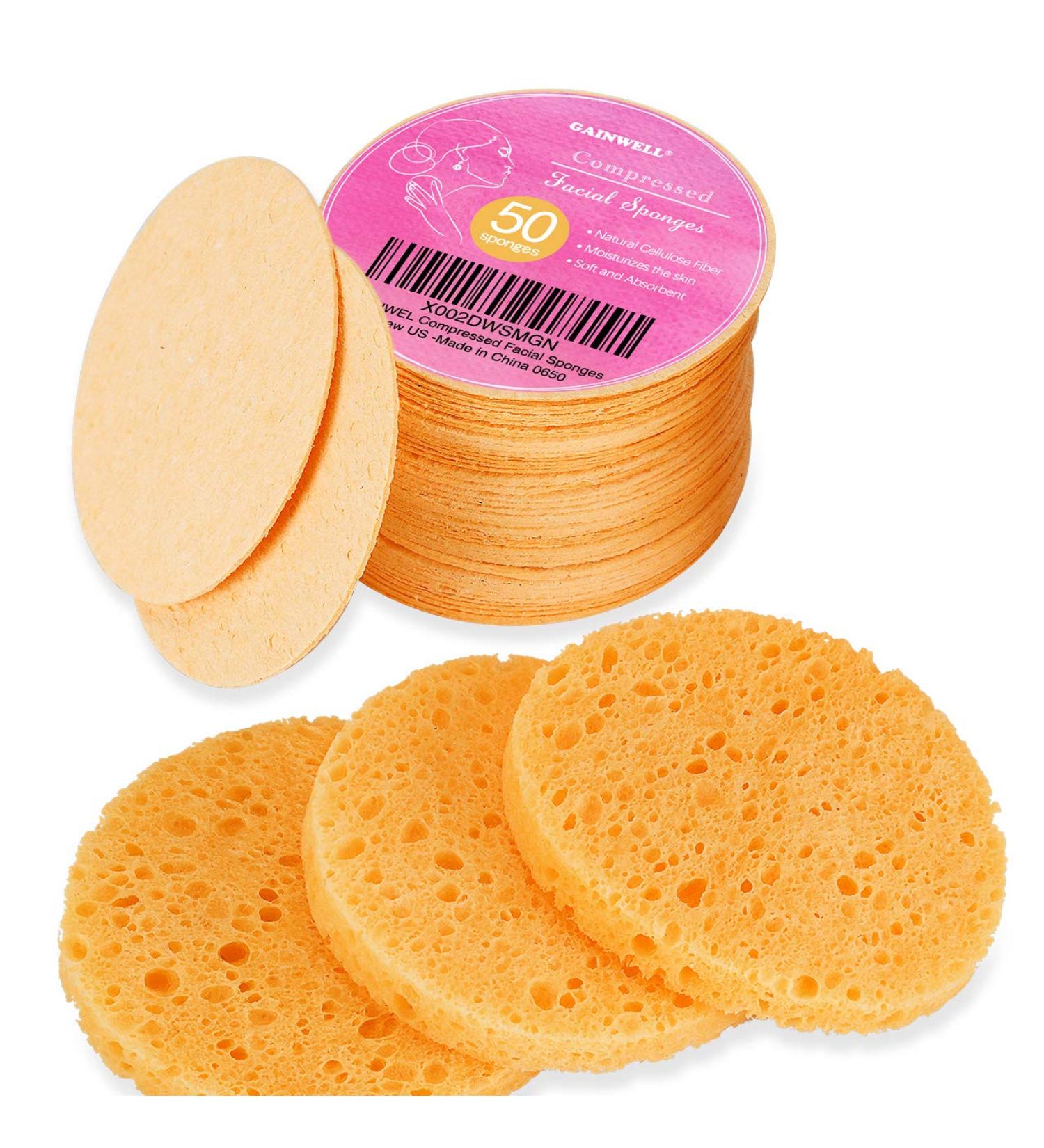 GAINWELL Compressed Facial Sponges - 50-Count Cellulose Spa Sponges for Cleansing, Exfoliation, and Makeup Removal - Buy Online on GoSupps.com