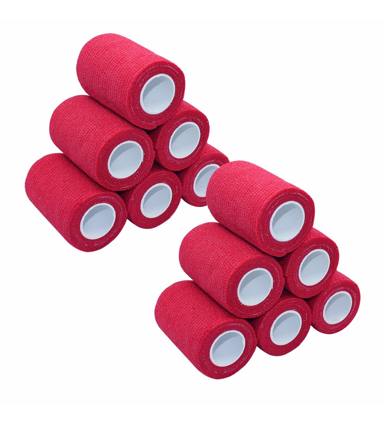 12-Pack MINGYUE Self Adhesive Bandage Wrap - Red Athletic Tape for Wrist, Ankle & Sports Injuries - Buy Online on GoSupps.com