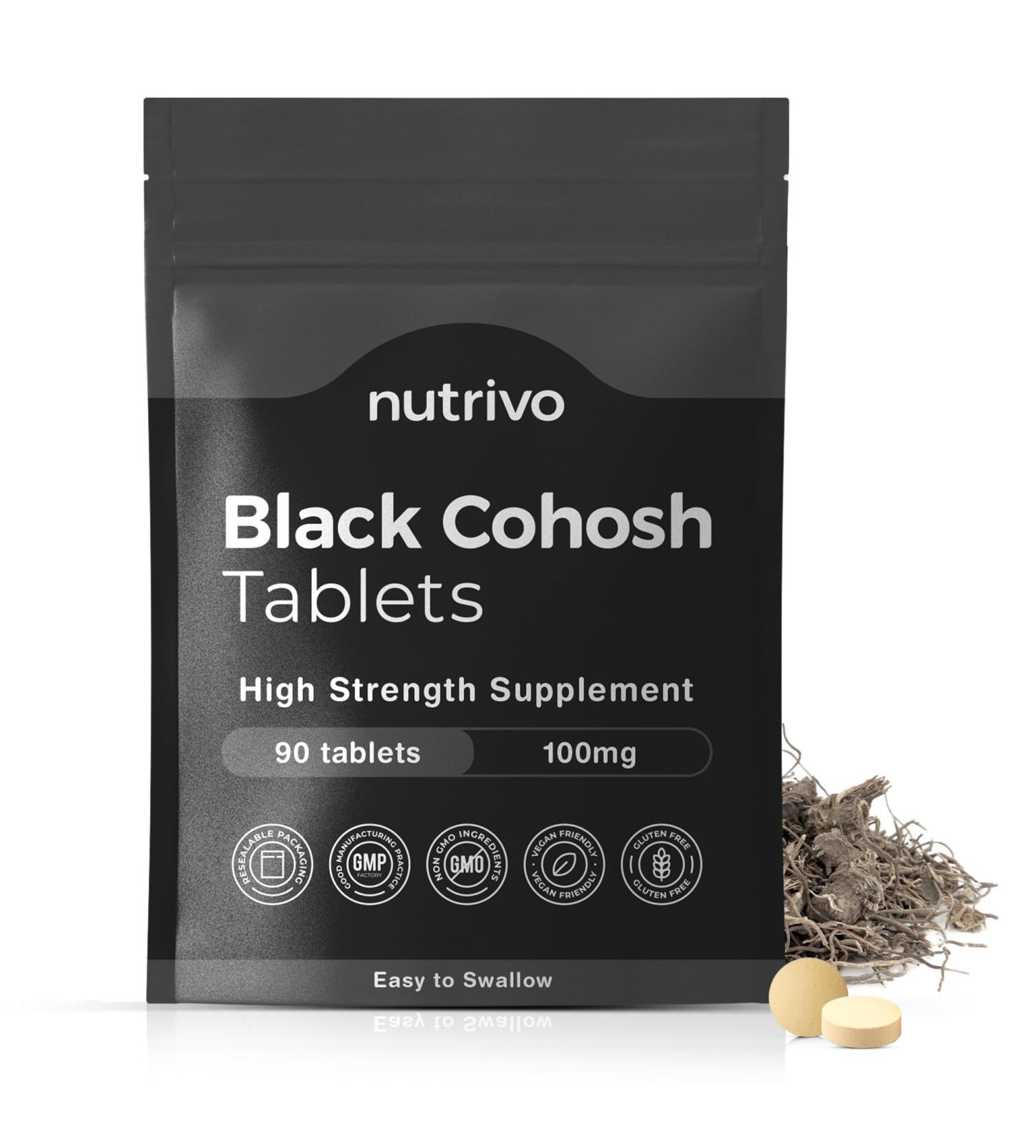 Nutrivo Black Cohosh Menopause Relief Tablets - 100mg | 90 Count | 3 Month Supply - Buy Online on GoSupps.com