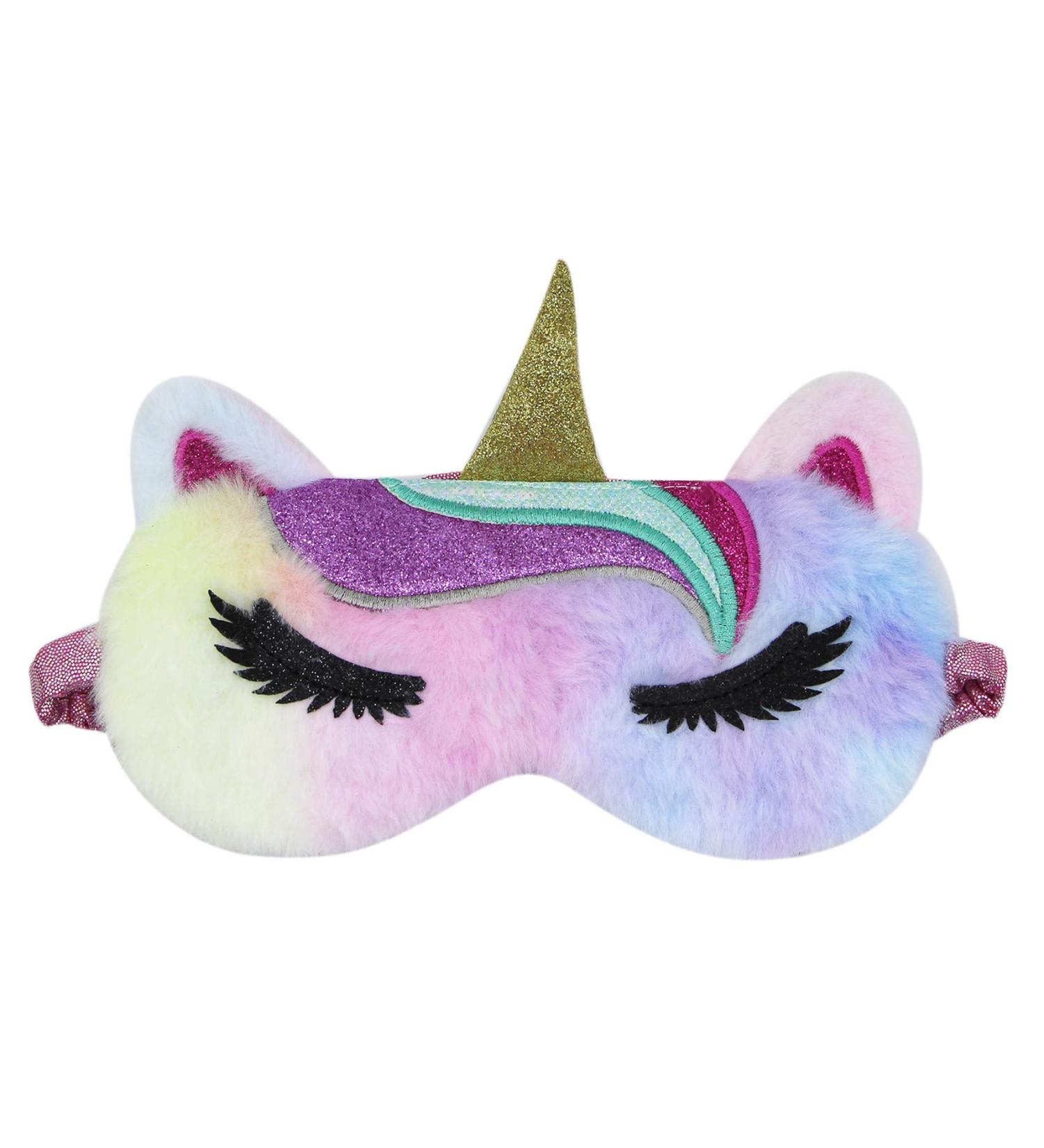 Cute Cat Unicorn Fuzzy Plush Sleep Mask for Women & Girls | Soft Silky Blindfold for Travel Nap | Multicolored Unicorn Design - Buy Online on GoSupps.com