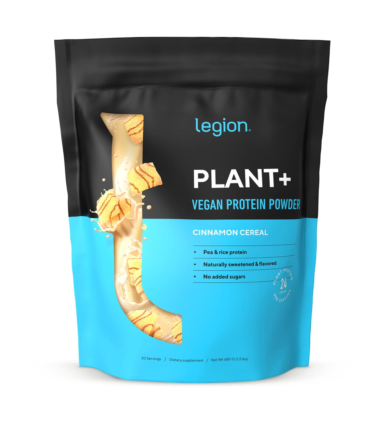 LEGION Plant+ Vegan Protein Powder - Rice and Pea Plant Based Protein Blend. Gluten Free GMO Free Naturally Sweetened and Flavored 20 Serving (Cinnamon Cereal) - Buy Online on GoSupps.com