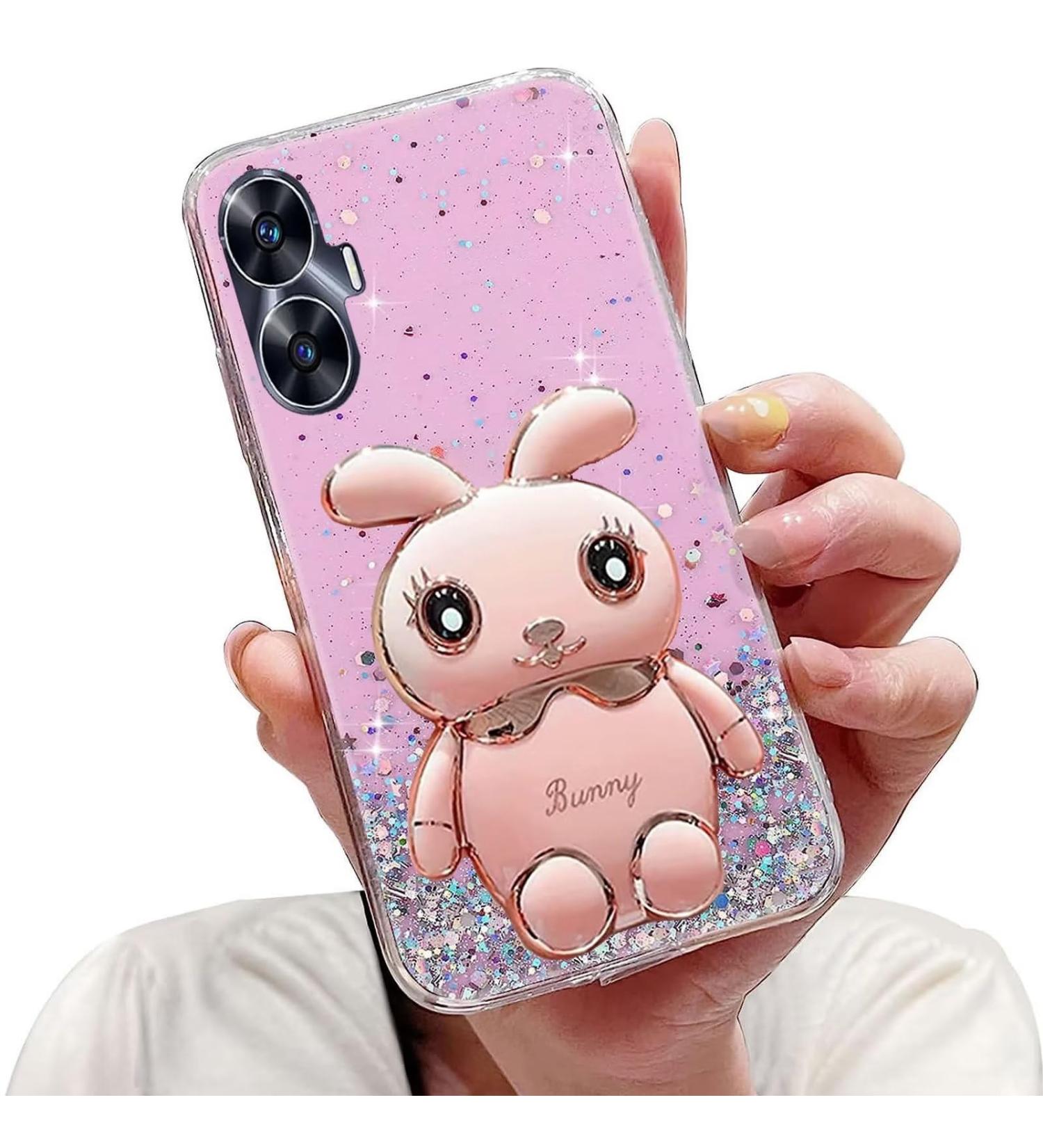 Buy Tivenfezk Nadoli Glitter Rabbit Soft Silicone Case for Oppo Realme C55 - Transparent Protective Cover with Hidden Stand - Buy Online on GoSupps.com
