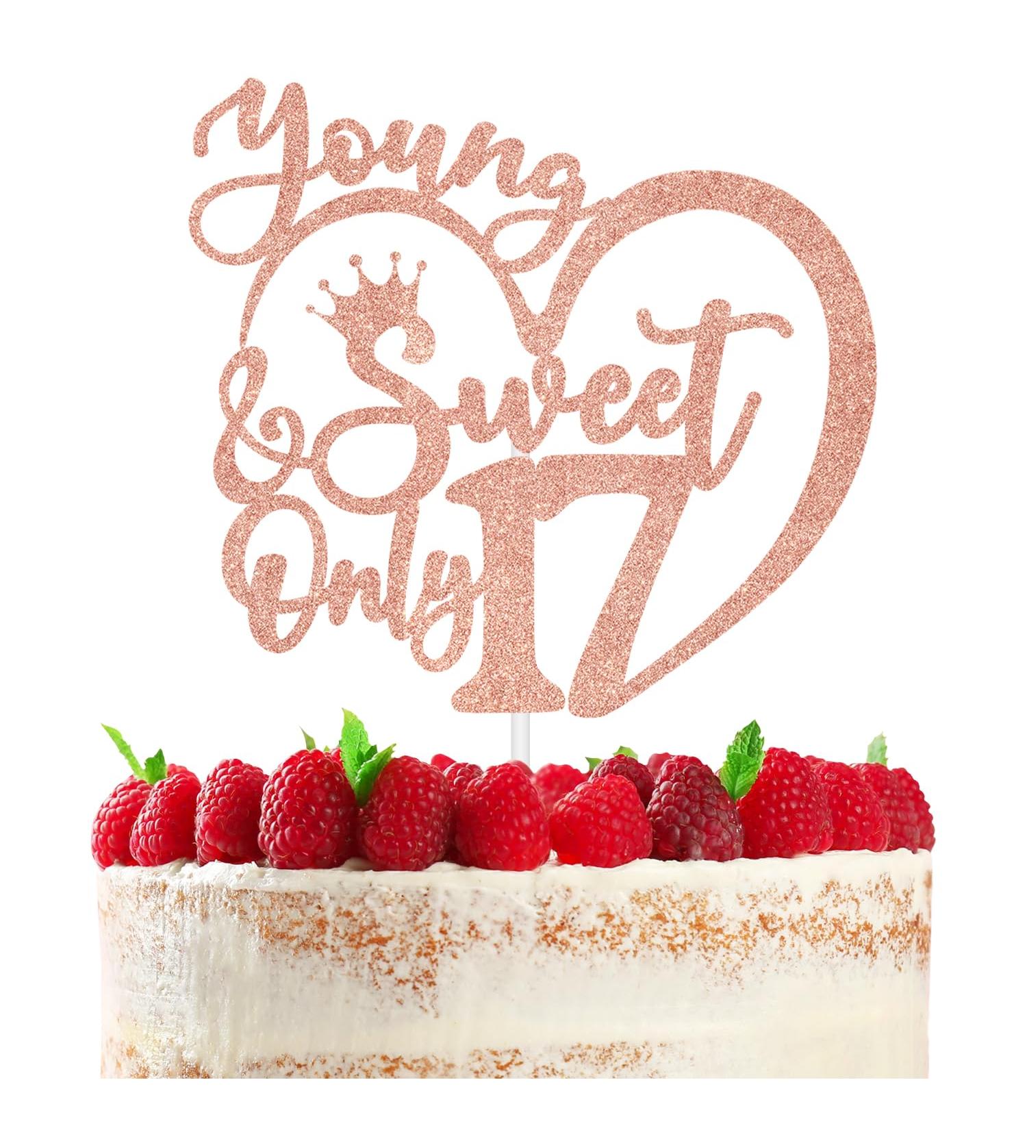 RLXPT Happy 17th Birthday Cake Topper Young Sweet & Only 17 Cake Decorations Dancing Queen 17 17th Birthday Party Decorations Rose Gold Glitter - Buy Online on GoSupps.com