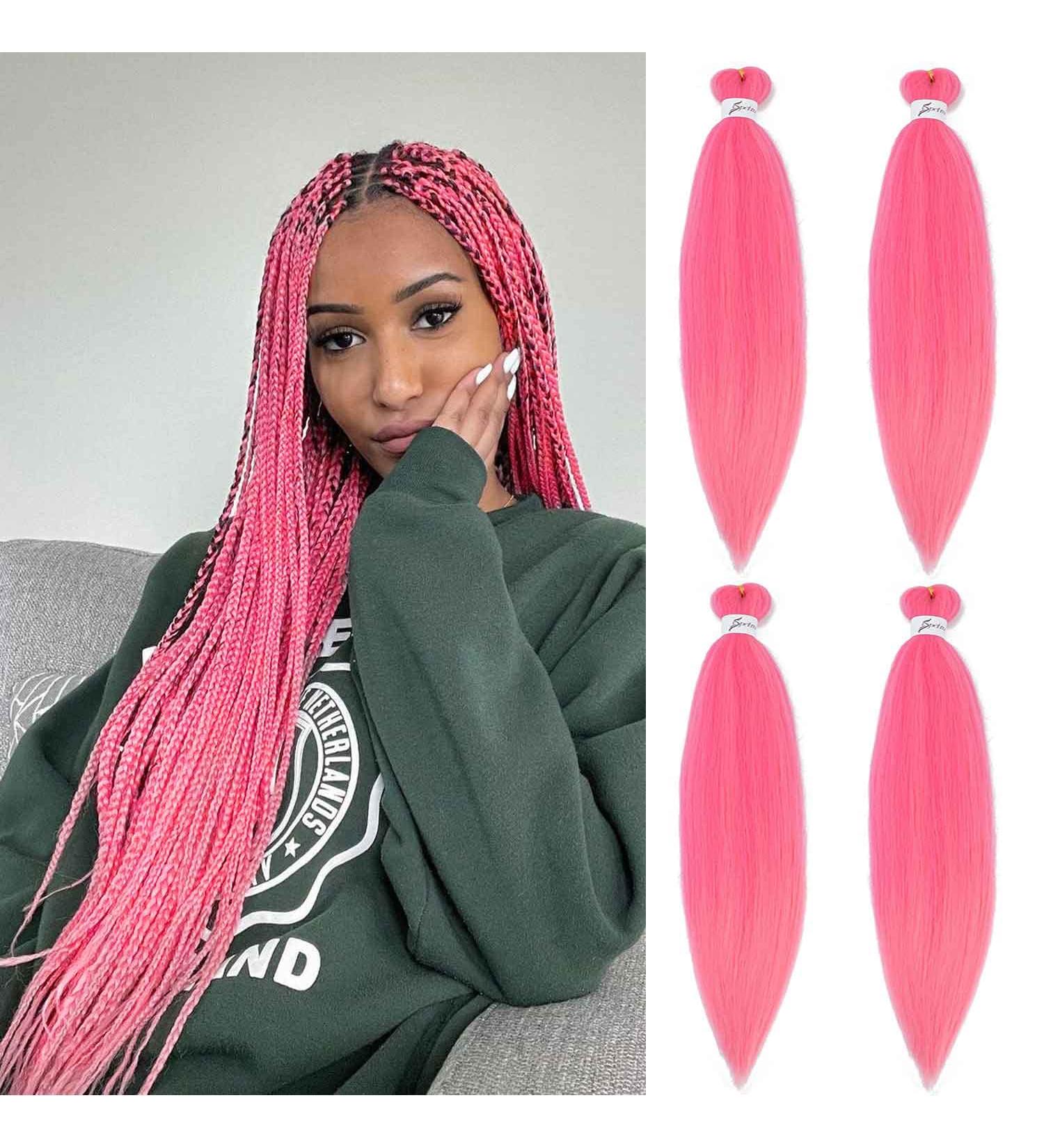 SOKU Pre Stretched 24 Pink Braiding Hair 4 Packs - Synthetic Fiber Crochet Twist Braids - Soft Yaki Straight Texture - 24 Inch (Pack of 4) - Buy Online on GoSupps.com