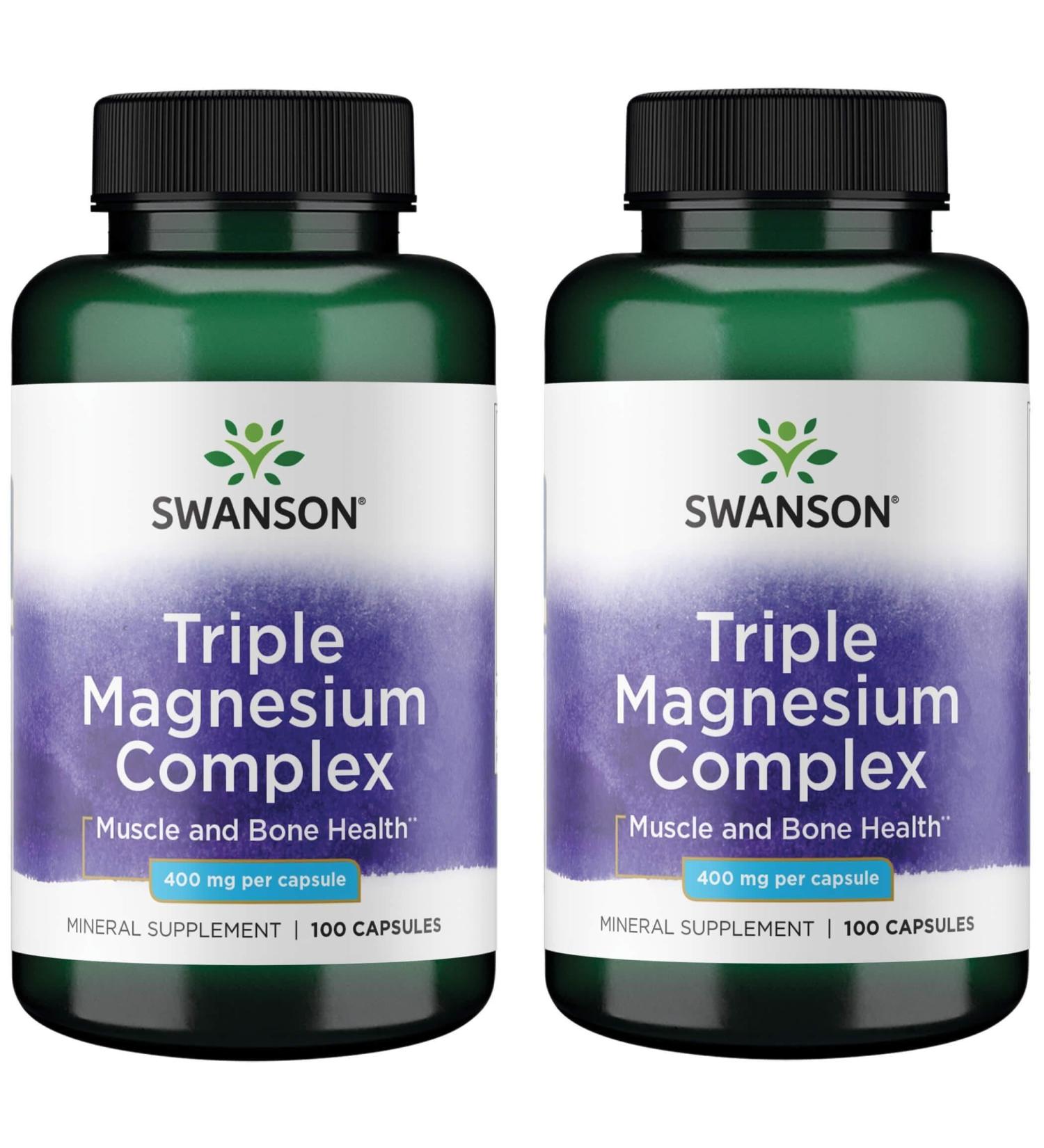 Swanson Triple Magnesium Complex - Mineral Supplement - Natural Support - Featuring Citrate Oxide & Aspartate - (100 Capsules 400mg Each,) (2 Pack)