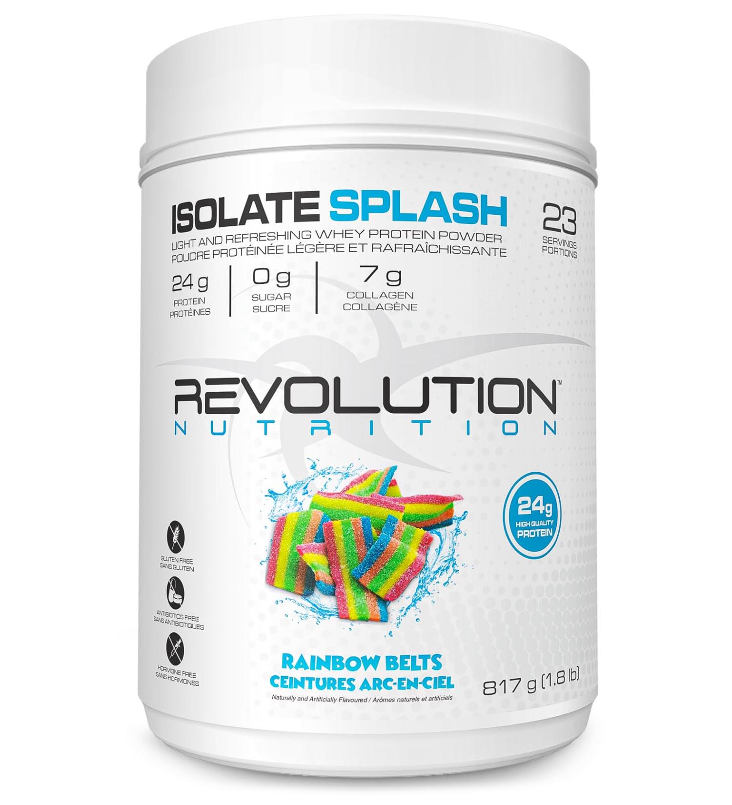 Revolution Nutrition Isolate Splash Clear Whey Protein Powder Juice-Type Protein Candy Flavour Collagen 24g Of Protein Per Scoop Zero Sugar 817g 23 Servings (Rainbow Belts 1.8 Pound) Rainbow Belts 1.8 Pound - Buy Online on GoSupps.com