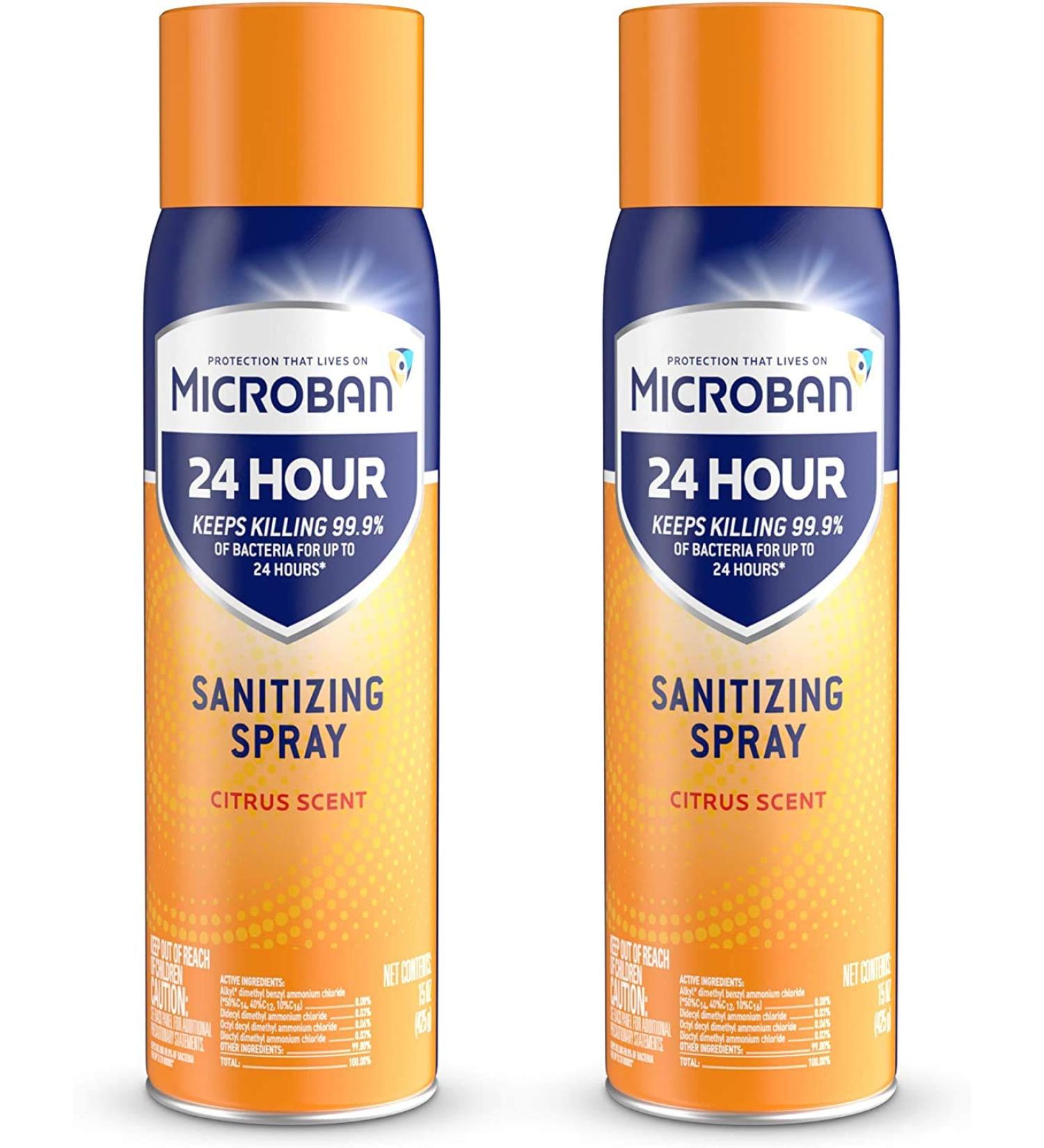 Microban Citrus Scent Disinfectant Spray 24-Hour Sanitizing and Antibacterial - 2 Count (15 fl oz Each) - Buy Online on GoSupps.com