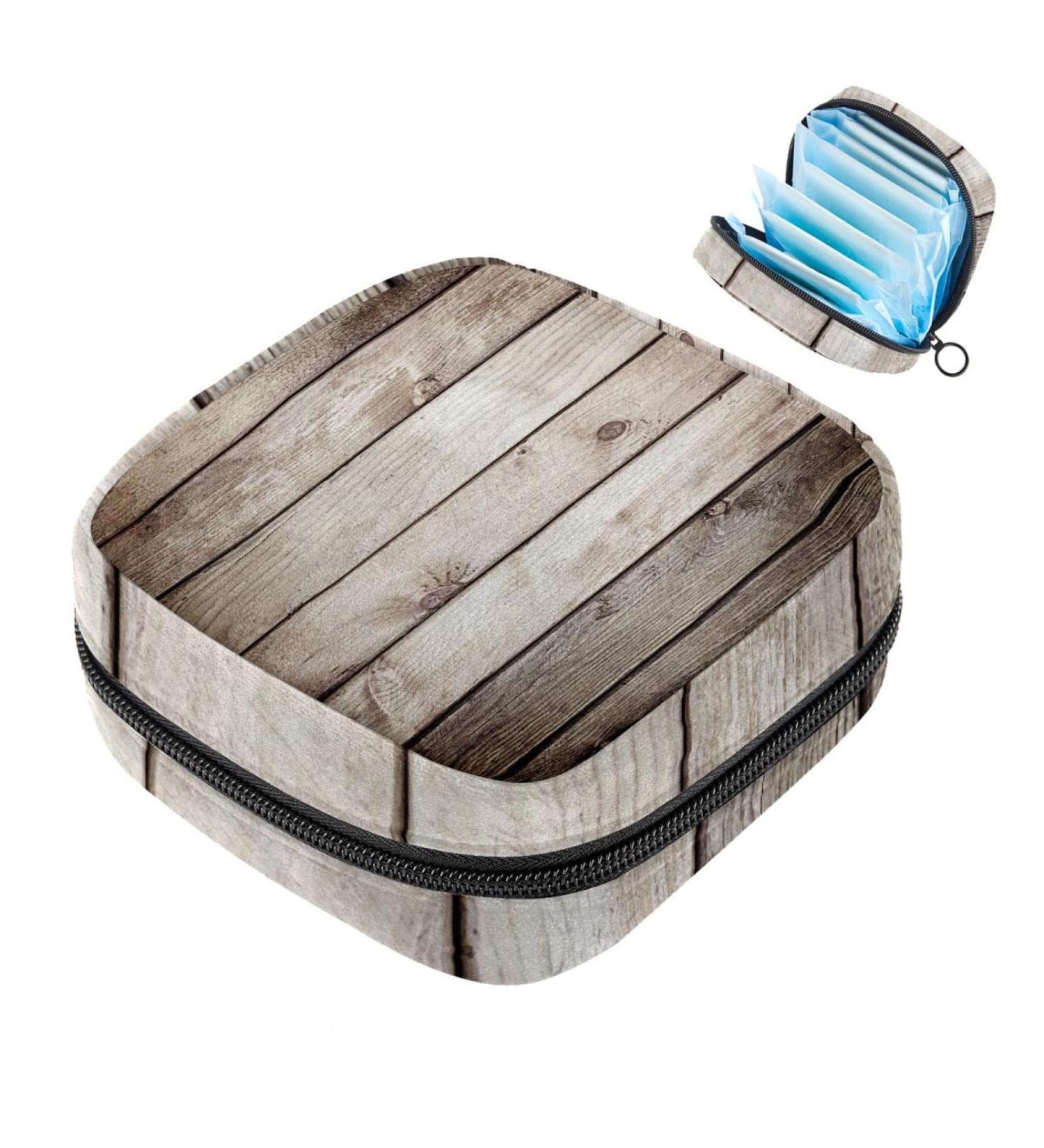 Menstrual Pad Bag with Zipper | Stylish Tampon & Napkin Pouch for Women & Girls - Eco-Friendly Wooden Design - Buy Online on GoSupps.com