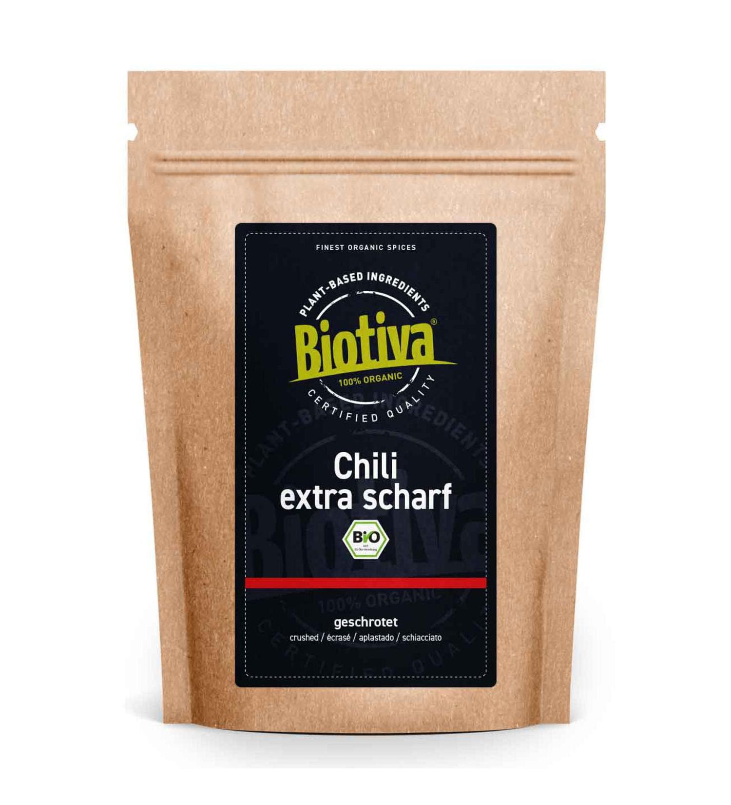 Organic ground chili 250g - Extra strong (approx. 120.000 SHU) - for seasoning and mincing dishes - Bottled and controlled in Germany - Biotiva - Buy Online on GoSupps.com