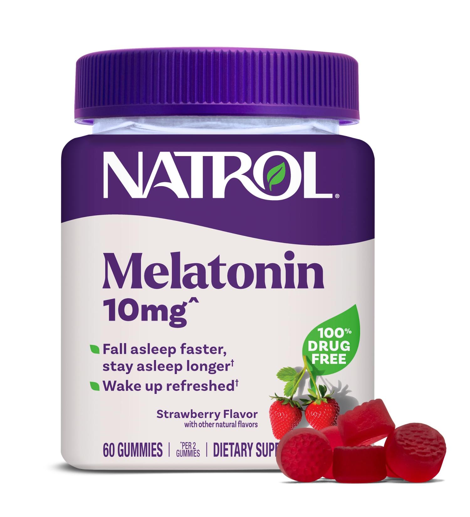 Natrol 10mg Melatonin Gummies Sleep Support for Adults Melatonin Supplements for Sleeping 60 Strawberry-Flavored Gummies 30 Day Supply Strawberry 60 Count (Pack of 1) - Buy Online on GoSupps.com