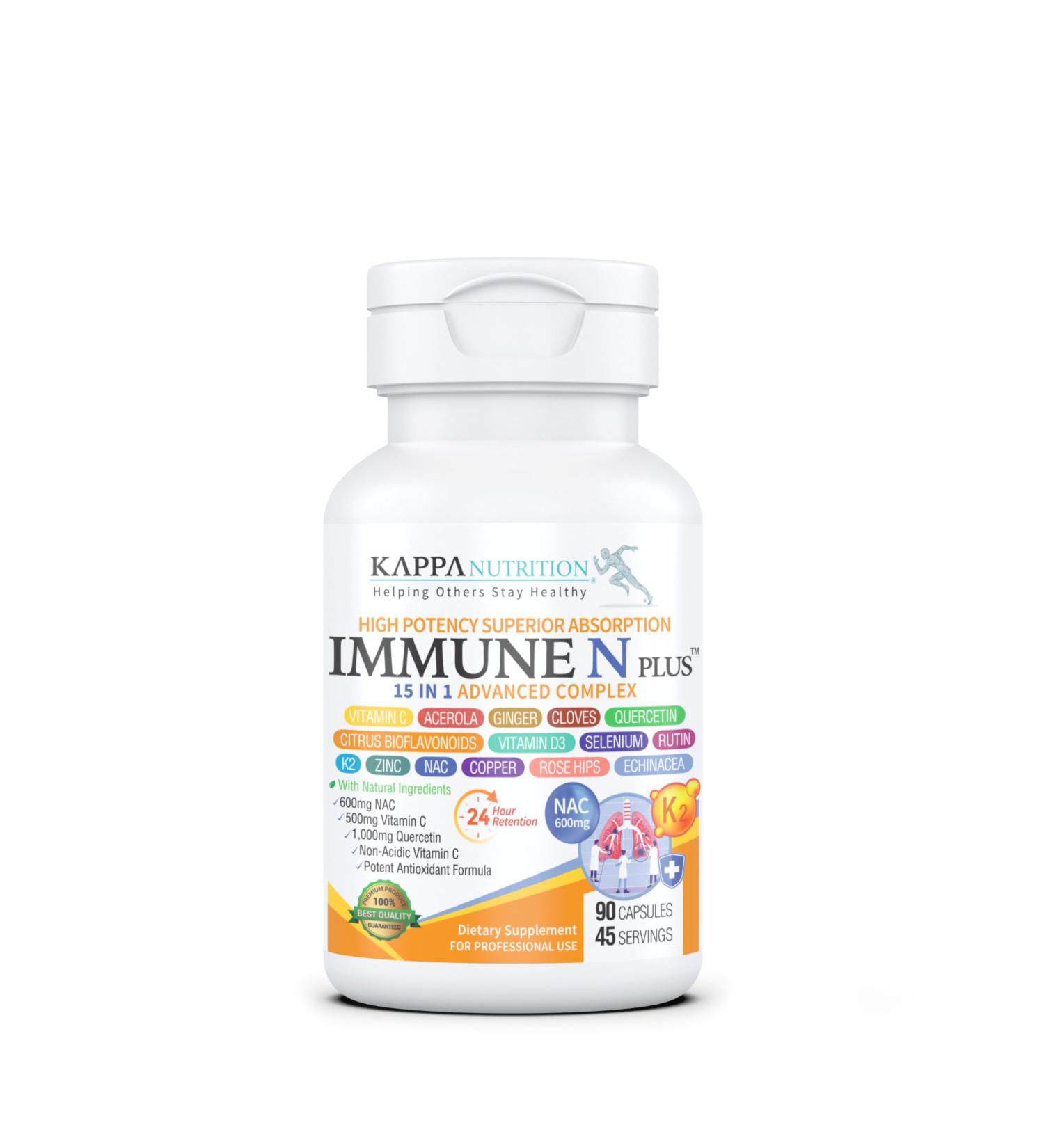 (90 Capsules) NAC 600mg Quercetin 1 000mg Vitamin C 500mg Zinc 50mg Vitamin D3 5 000iu Selenium Copper Acerola Ginger Rutin Citrus Bioflavonoids Rose Hips Echinacea Immune N Plus 15 in 1 90 Count (Pack of 1) - Buy Online on GoSupps.com