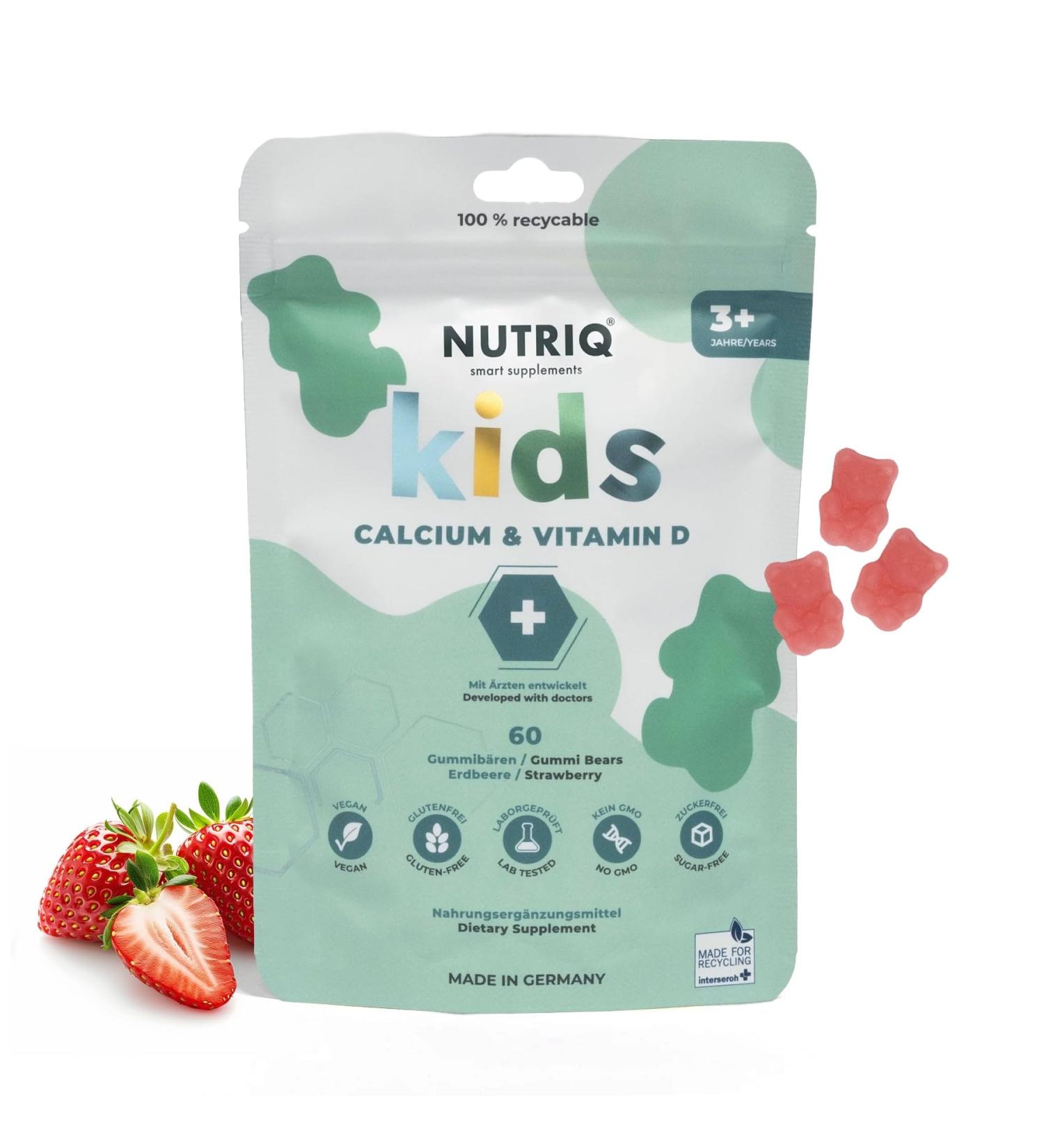 High-Dose Vegan Calcium & Vitamin D Gummies for Kids - 60 Sugar-Free Rubber Bears - Monthly Supply - Buy Online on GoSupps.com