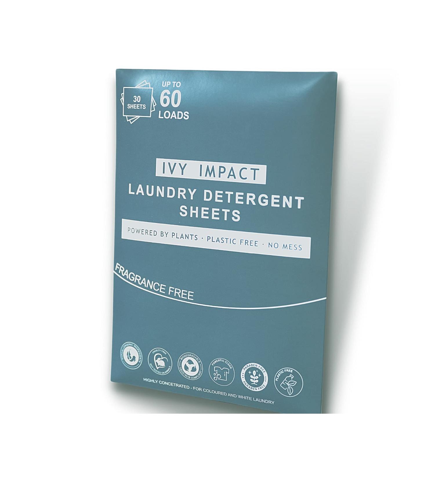 IVY IMPACT Laundry Detergent Sheets Strips | Ultra-Concentrated | Eco-Friendly | Sensitive Skin | Suitable for Machine and Hand Washing | Up to 60 Loads | Scent: Fragrance Free Unscented - Buy Online on GoSupps.com