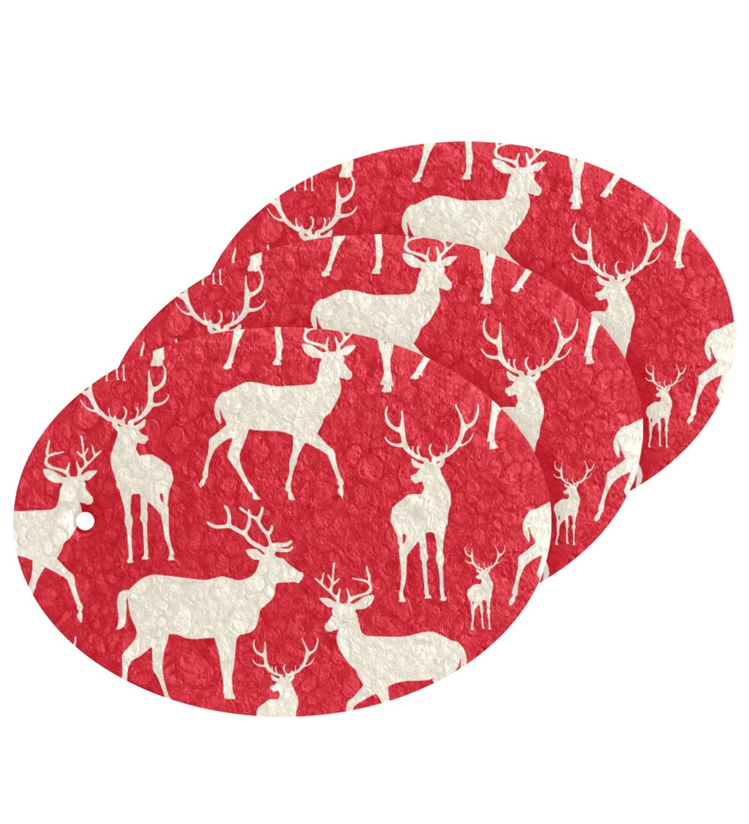 3-Pack Cleaning Kitchen Sponges Oval Reindeer Red Kitchen Cellulose Dishwashing Wood Pulp Cotton - Buy Online on GoSupps.com