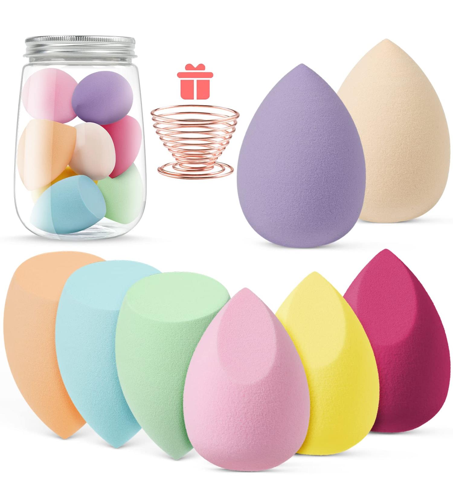 AUAUY 8 Pcs Makeup Sponge Blender Set Beauty Sponge Makeup Sponges for Foundation Multi-color Makeup Sponge Set With 1 holder 1 Storage Tank for Liquid Cream and Powder (3 Shapes) 8pcs-3Shapes - Buy Online on GoSupps.com