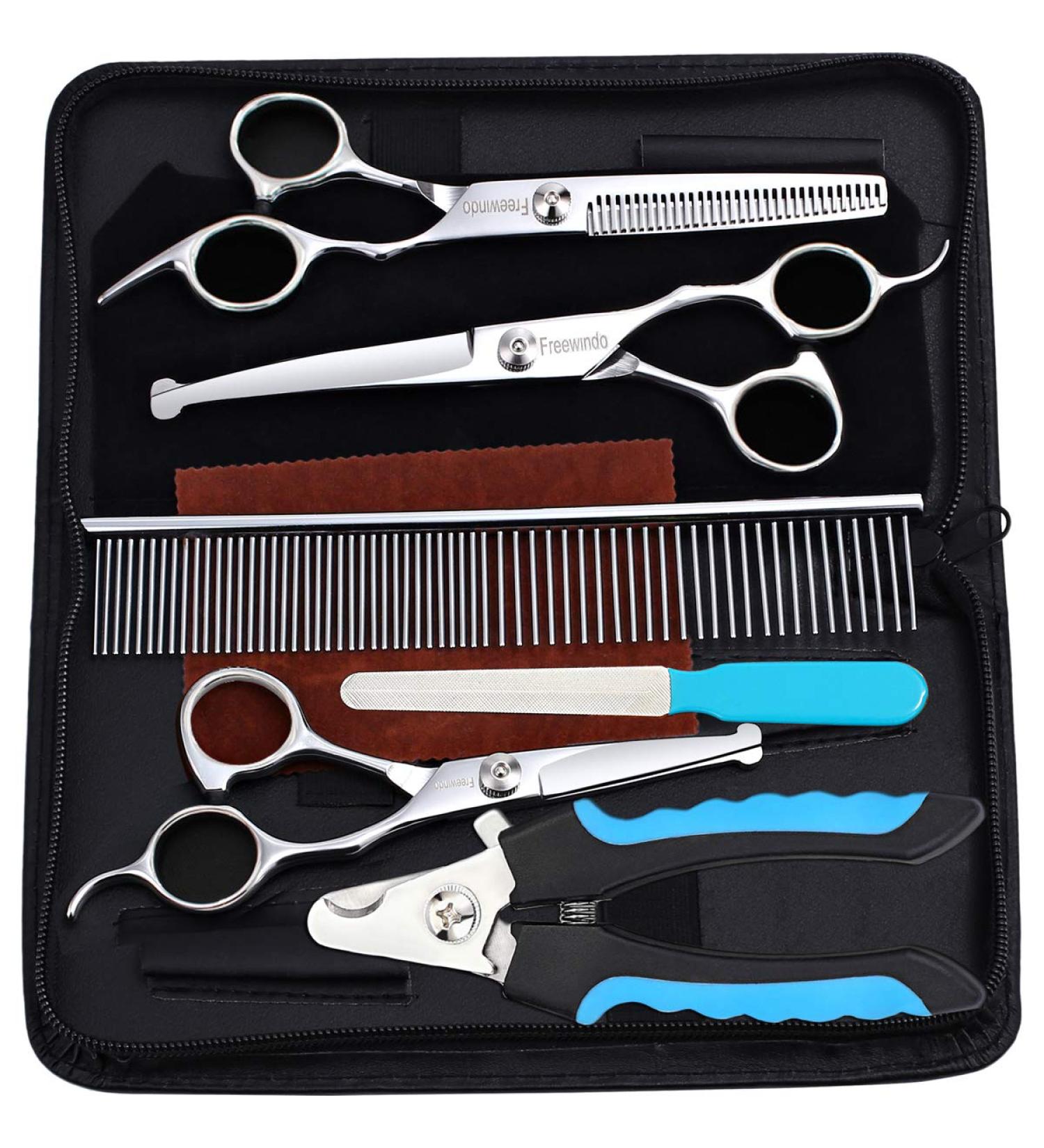 FreeWindo Dog Grooming Set - Durable Stainless Steel Dog Cups & Scissors for Complete Fur Care - Buy Online on GoSupps.com