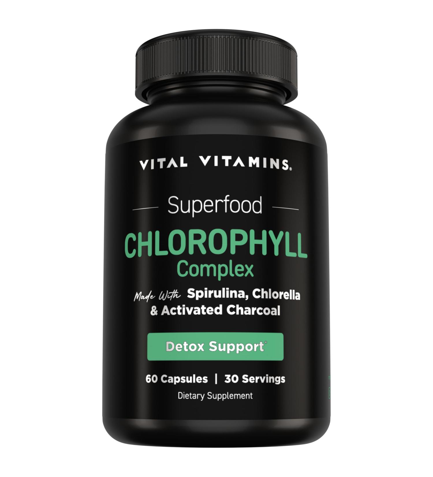 Vital Vitamins Chlorophyll Pills - Body Deodorizing Supplement - Made with Spirulina Chlorella Organic Parsley Mint & Activated Charcoal - Defeat Odor Naturally - for Women & Men - 60 Capsules 60 Count (Pack of 1) - Buy Online on GoSupps.com
