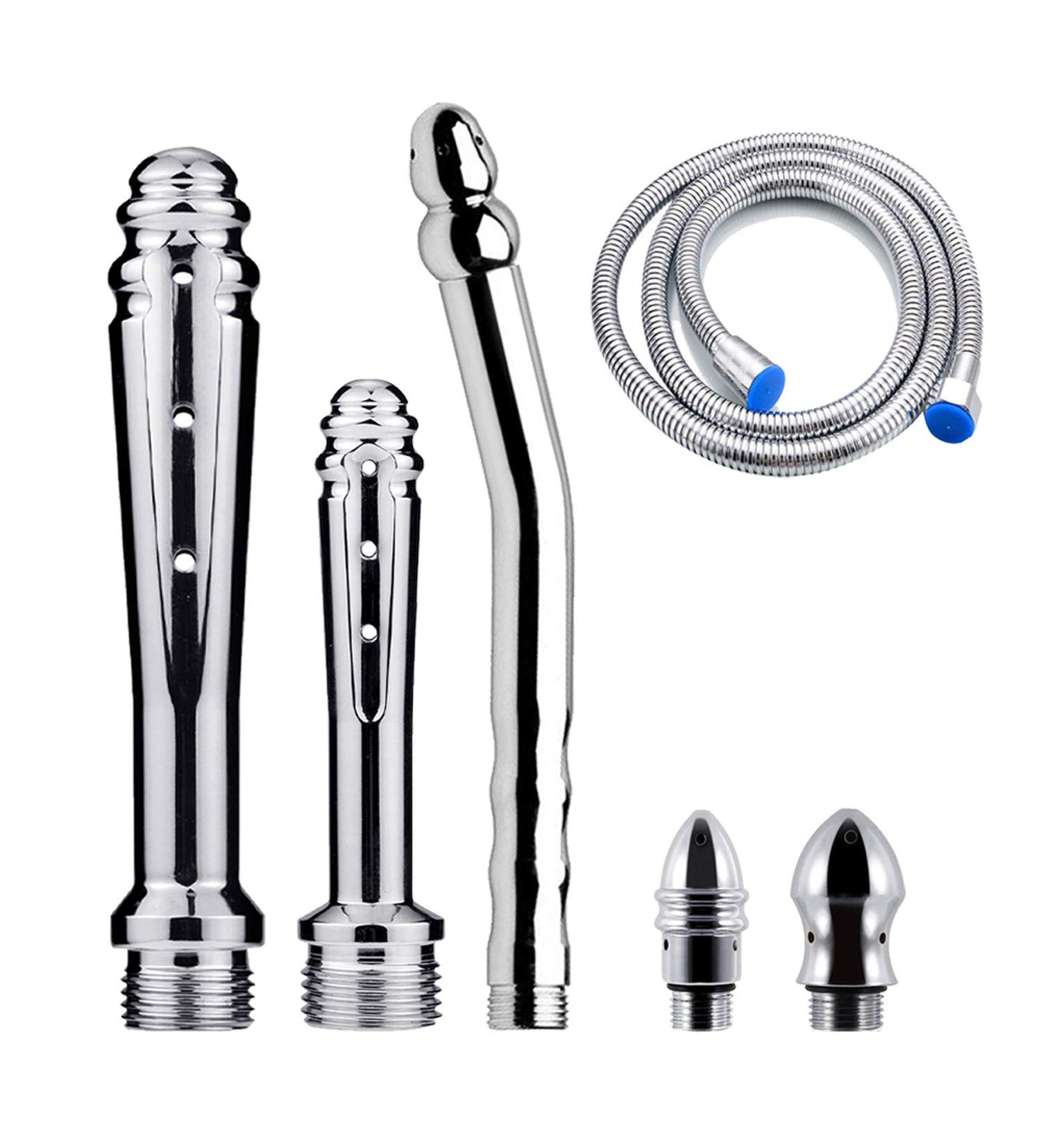 Shower Anal Shower Kit - 3 Shower Heads 59 Inch Hose & Enema Syringe Set for Men & Women - Silver - Buy Online on GoSupps.com