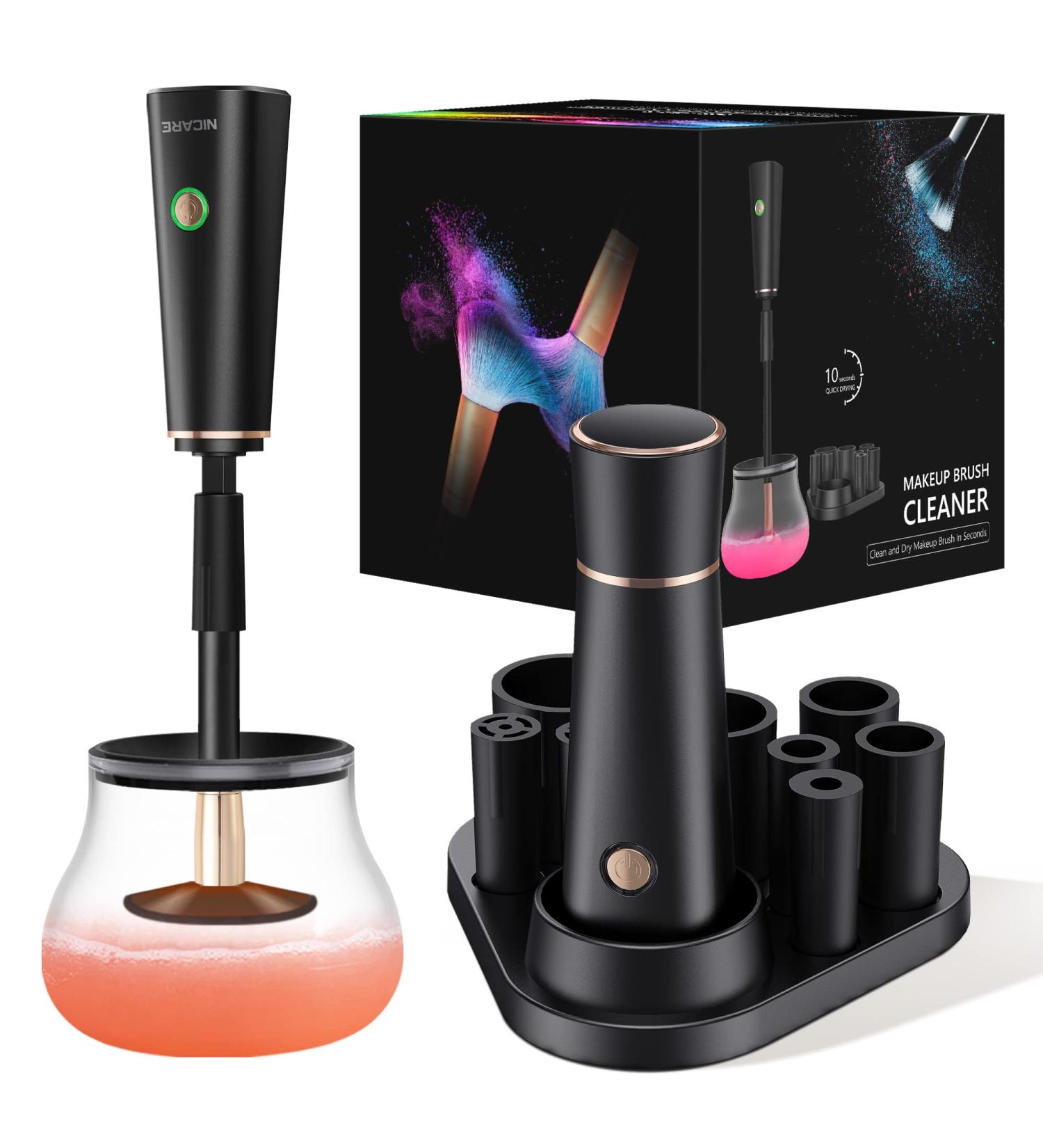 NICARE Electric Makeup Brush Cleaner & Dryer Machine | 8 Rubber Collars | Wash & Dry in Seconds | Deep Cleaning for Cosmetic Brushes (Black) - Buy Online on GoSupps.com