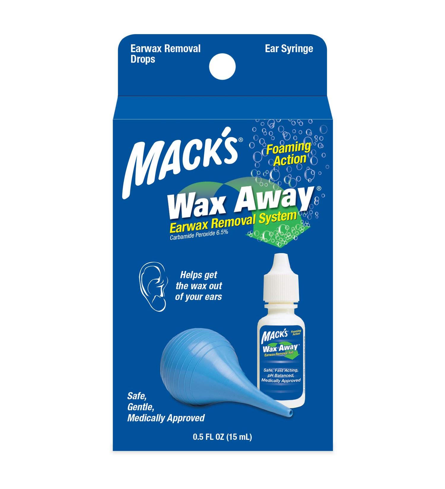 Mack's Wax Away Ear Wax Removal System - 0.5 FL OZ Ear Drops & Syringe - Buy Online on GoSupps.com