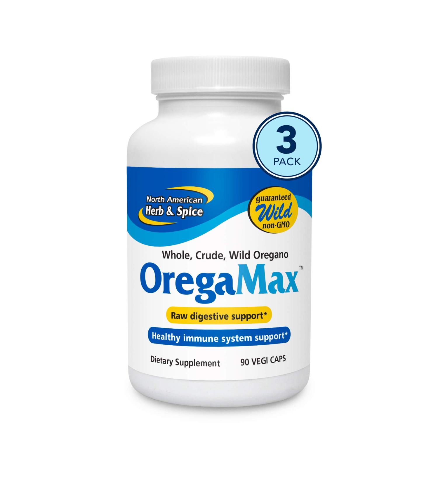 NORTH AMERICAN HERB & SPICE OregaMax - 90 Vegi Caps - Pack of 3 - Healthy Digestive & Immune Support - Oreganol P73 Oregano Oil Supplement with Garlic & Onion - Non-GMO - 270 Total Servings - Buy Online on GoSupps.com