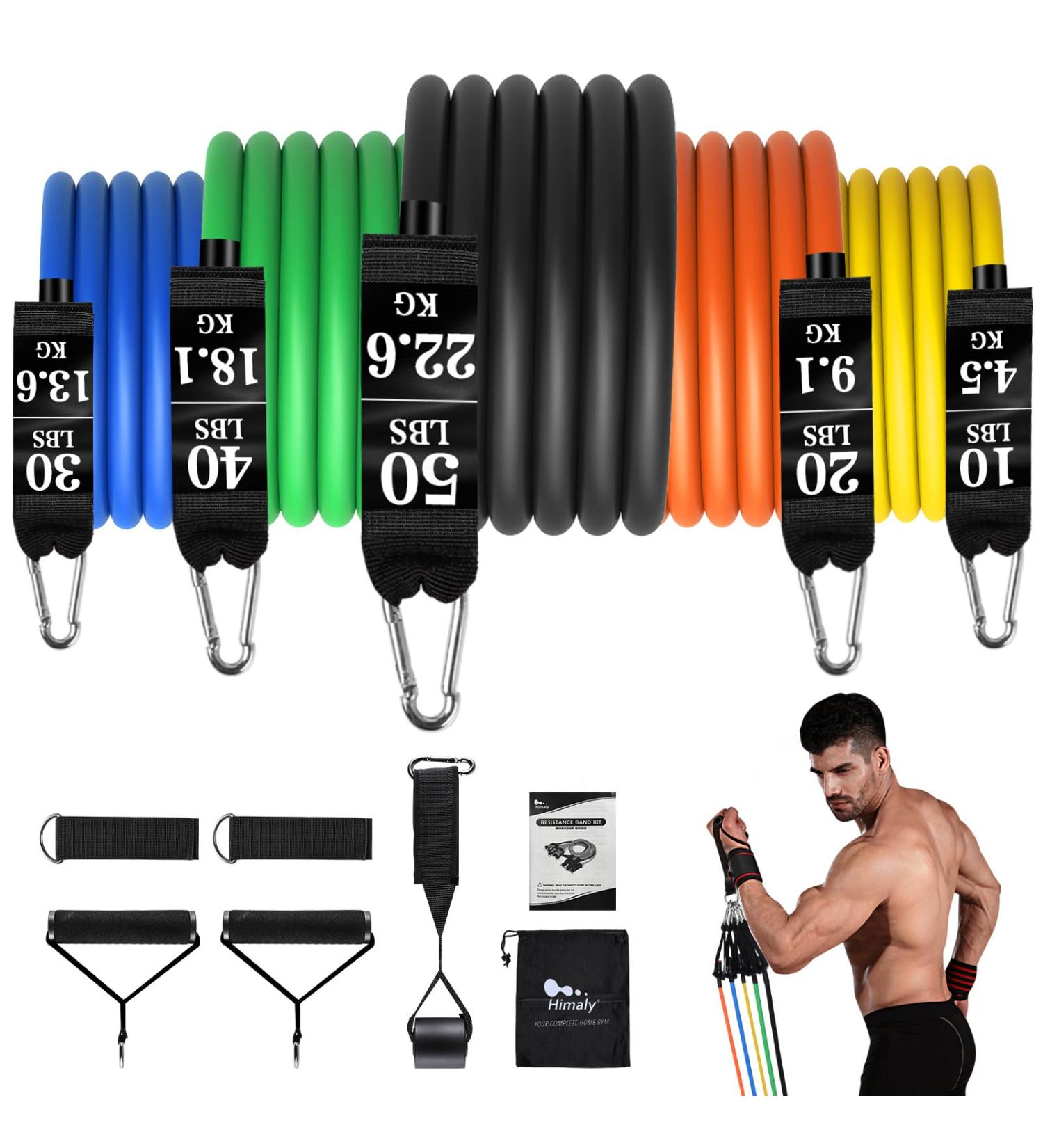 Himaly Resistance Bands Set 5 Heavy-Duty Tapes (100lbs/150lbs) with Handles & Ankle Straps for Strength Training Yoga and Pilates - Optimal for Resistance Training - Buy Online on GoSupps.com