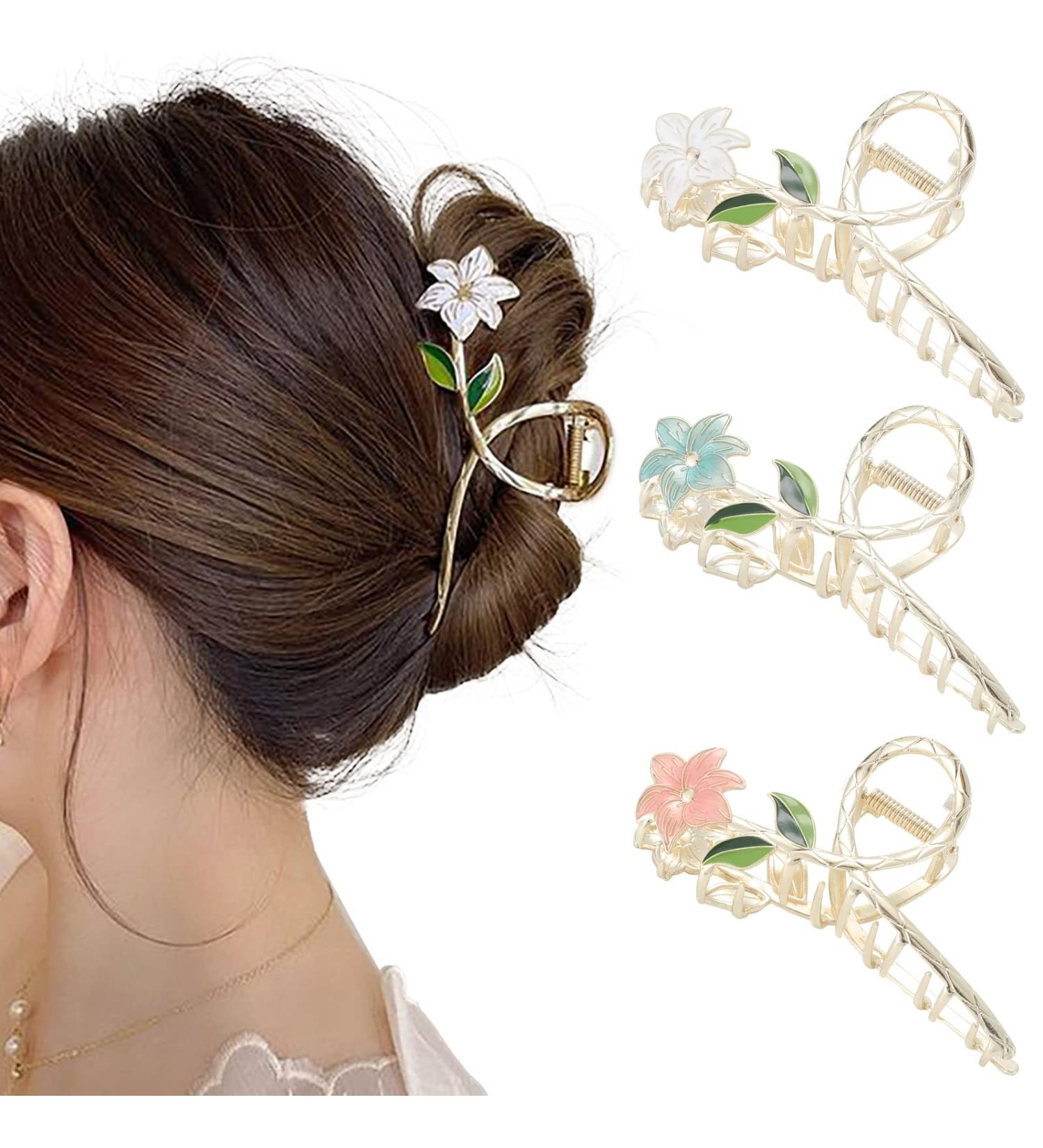 Haimeikang 3 Pcs Flower Metal Hair Clips for Women - Non Slip Tulip Hair Claw Clips Set - Fashion Hair Accessories for Thick Thin Curly Hair - Buy Online on GoSupps.com