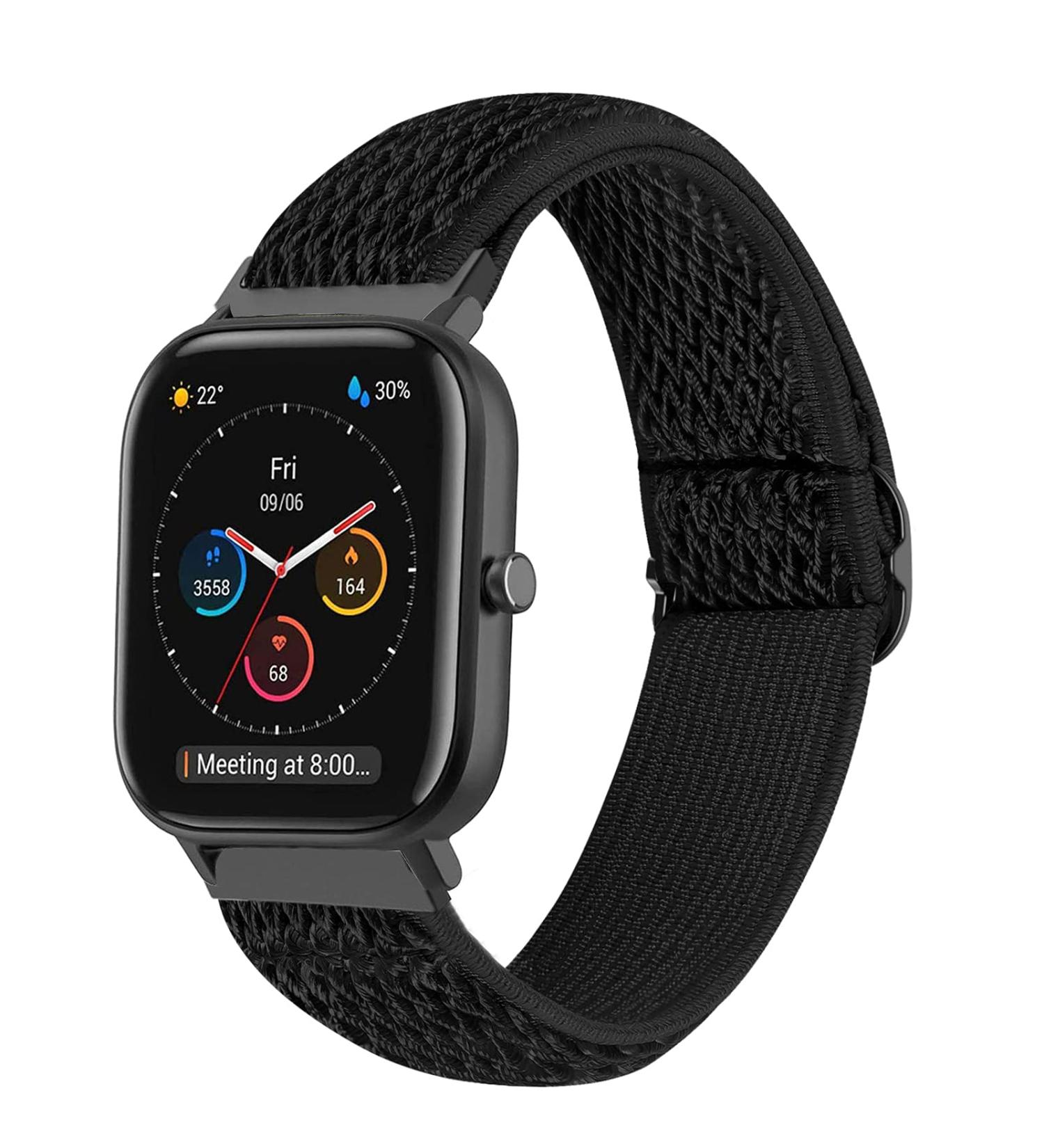 Adjustable Elastic Band for Amazfit Watches | Soft Stretch Nylon Loop Bracelet Strap Replacement in Black - Buy Online on GoSupps.com