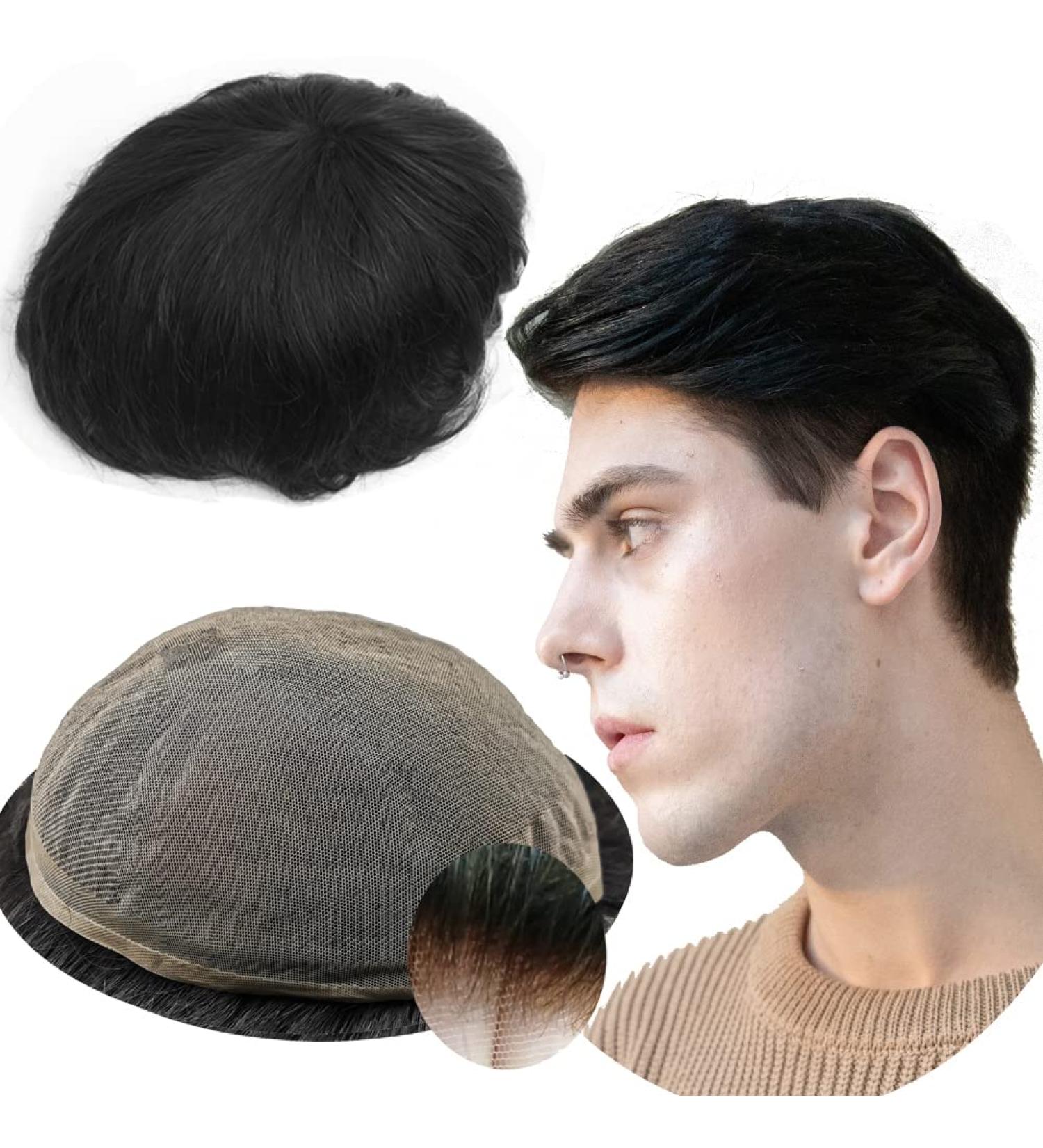 Real Hair Toupet for Men - Yanahair 8x10 Deep Black European Hair System Wigs with Natural Hairline - Buy Online on GoSupps.com
