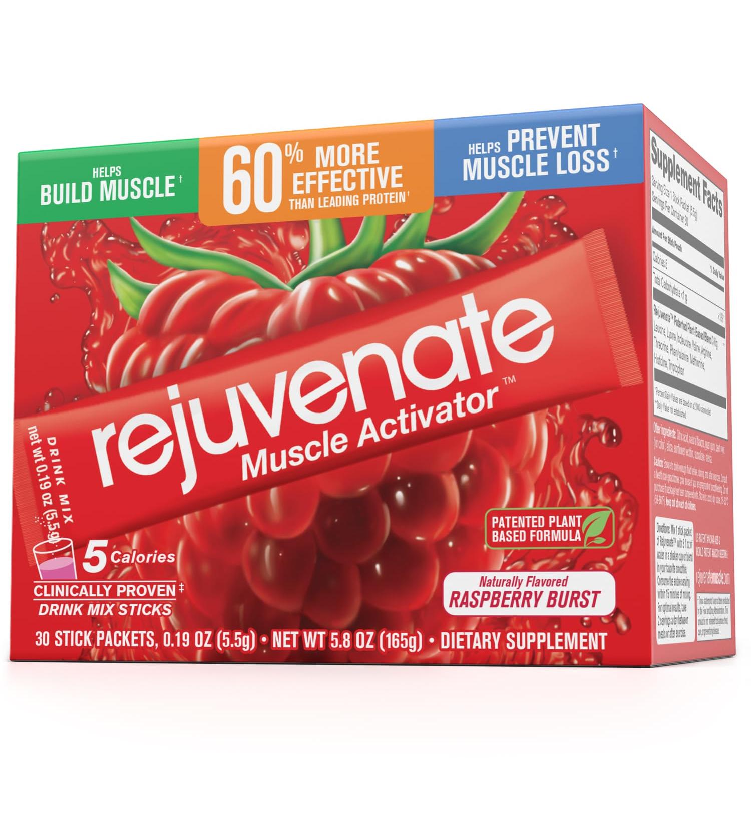 Rejuvenate Muscle Activator Drink Mix Sticks Single Serving Protein Powder Packets to Go - Raspberry Burst 30 Count - Buy Online on GoSupps.com