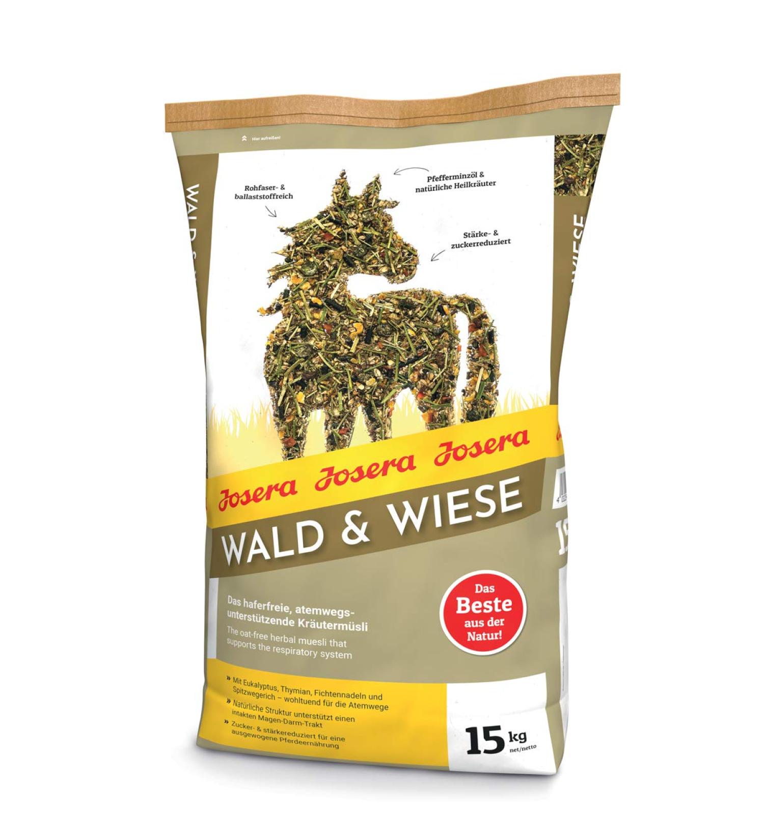 JOSERA Forest & Prairie 15 kg | Premium Horse Food | Herbal Muesli for the Respiratory Tract | Grain Free | Reduced Sugar and Starch Content | 15kg Bag - Buy Online on GoSupps.com