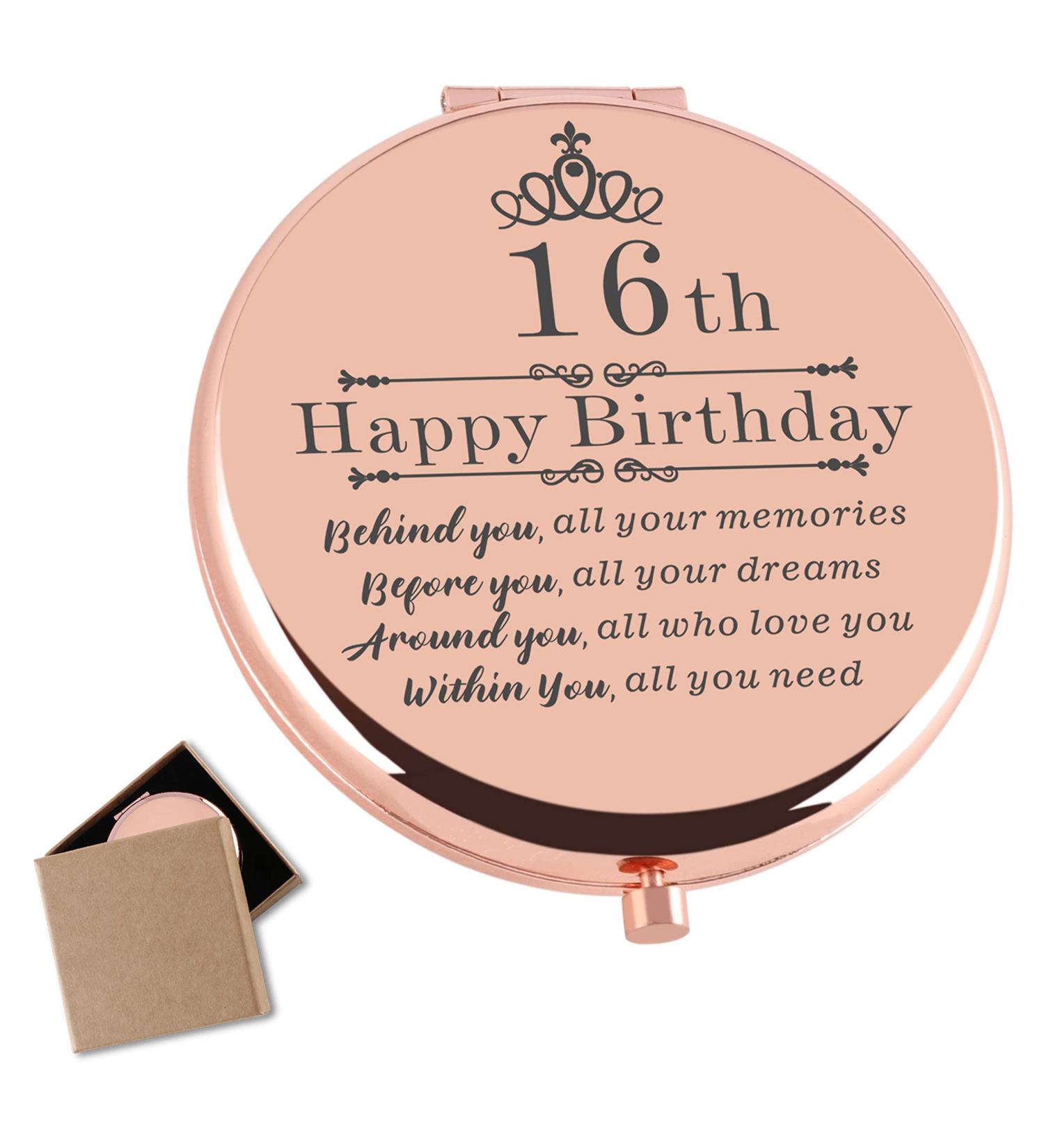 Sweet 16 Rose Gold Compact Mirror - Perfect 16th Birthday Gift for Daughter, Granddaughter, Niece, Sister, Friends - Makeup Mirror for Girls - Buy Online on GoSupps.com
